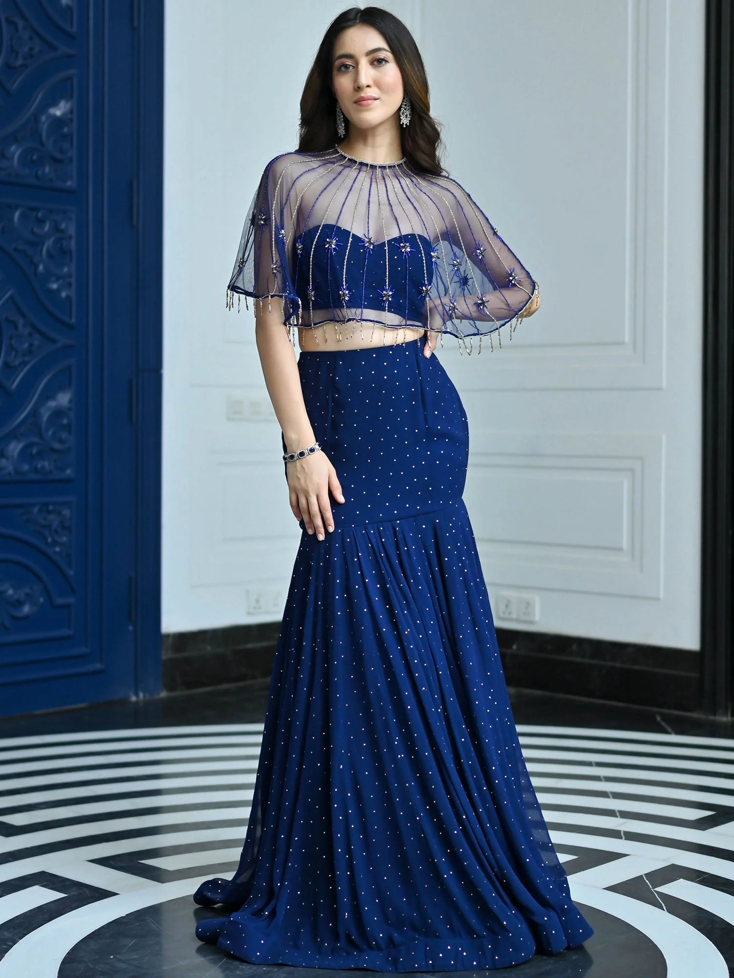 Jugnu Midnight Blue Cape & Lehenga Set - Image 7