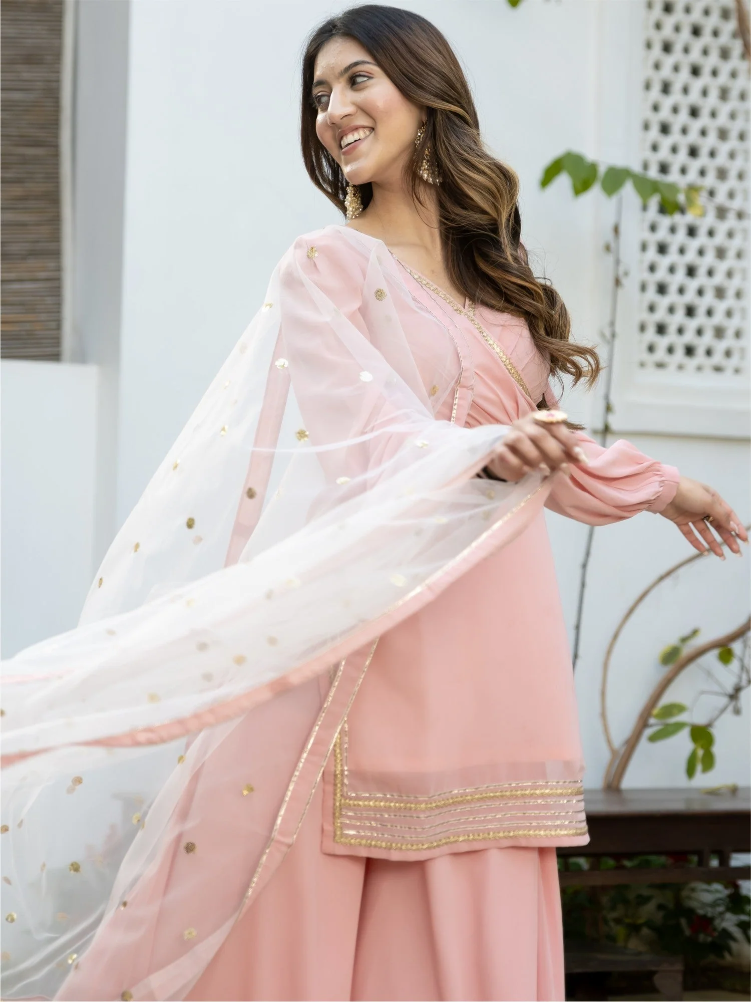 Baby Pink Kurta Flared Palazzo Set - Image 7