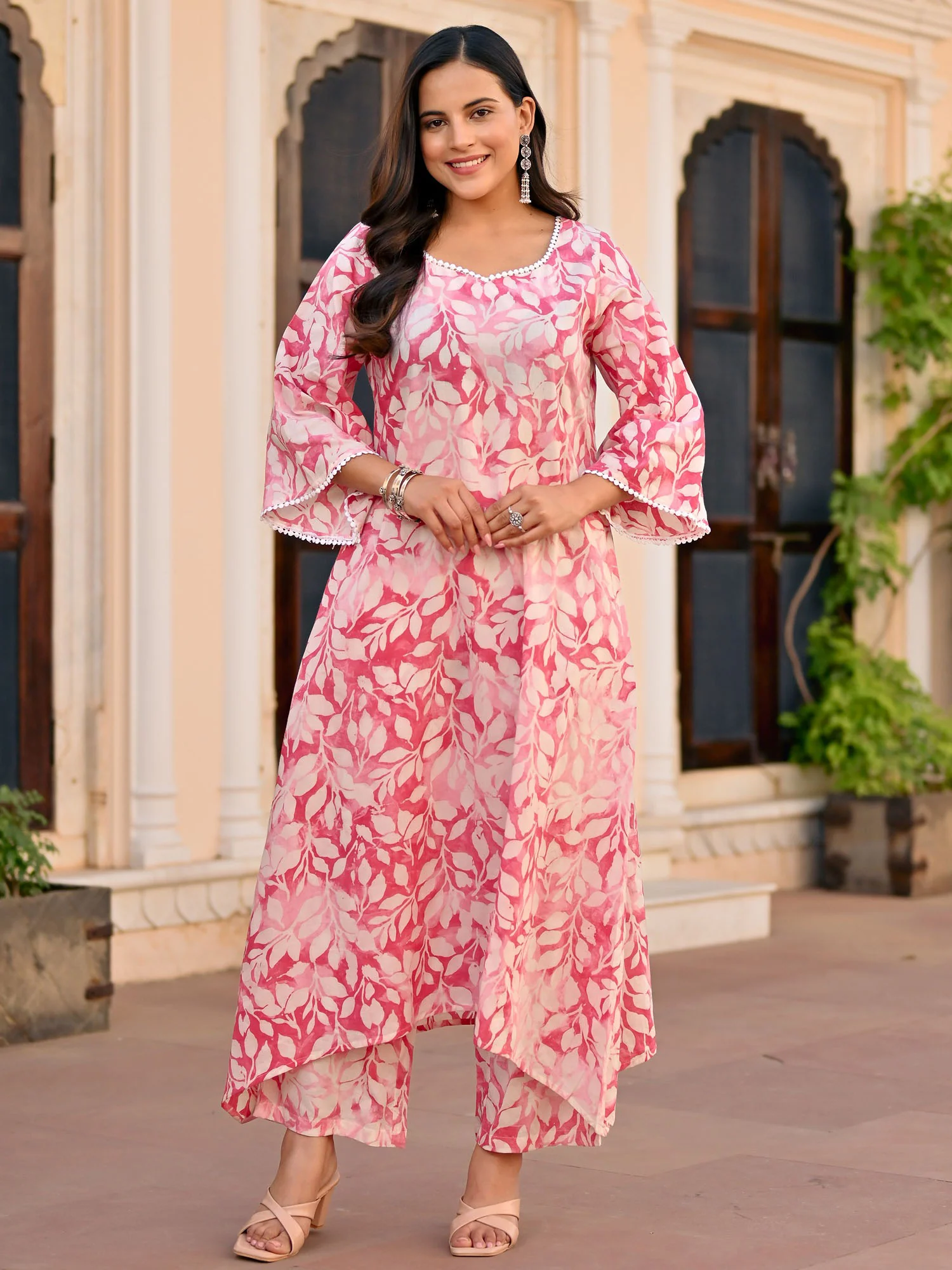 baby pink printed cotton kurta set - Image 2