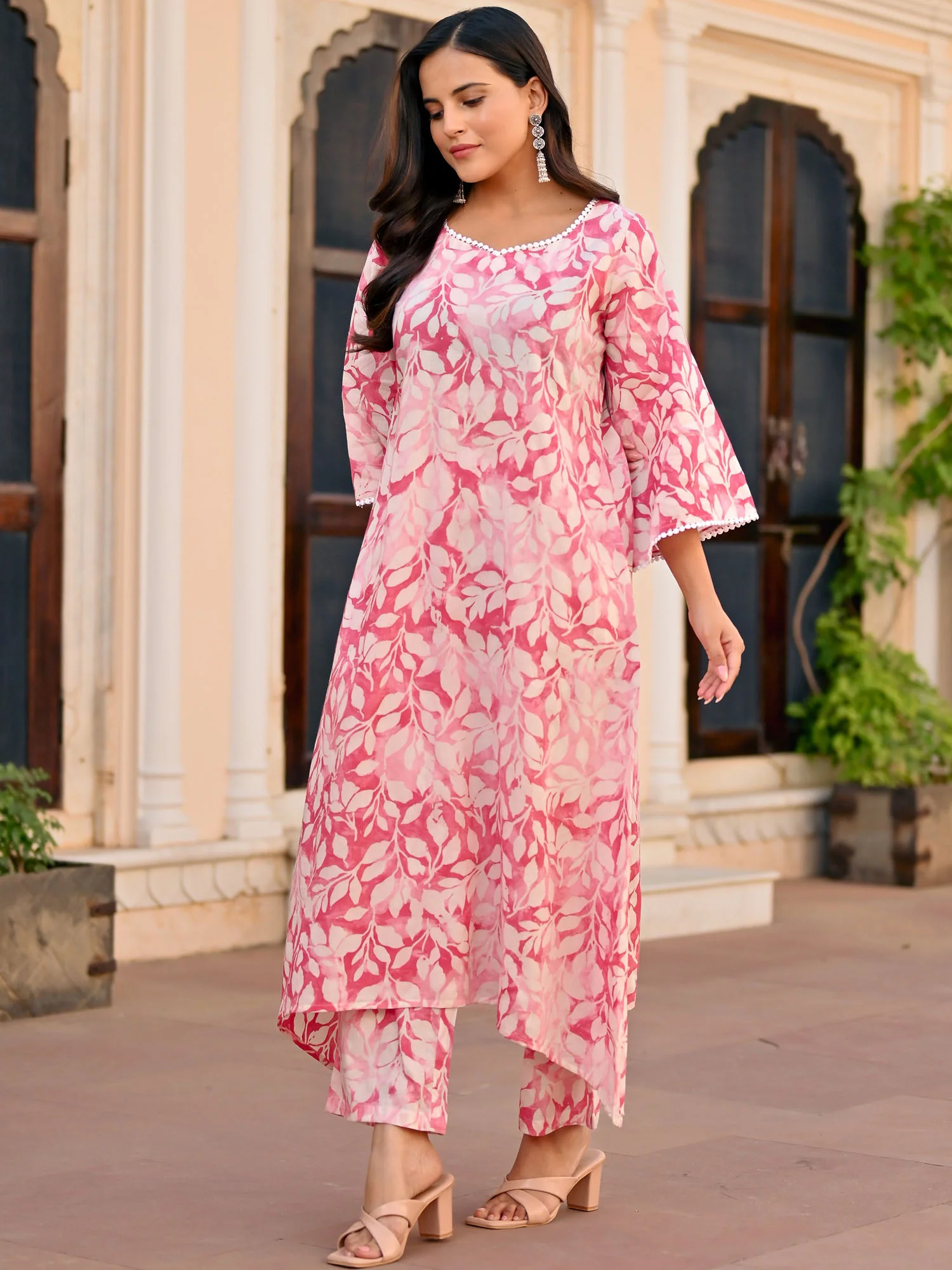 baby pink printed cotton kurta set - Image 4