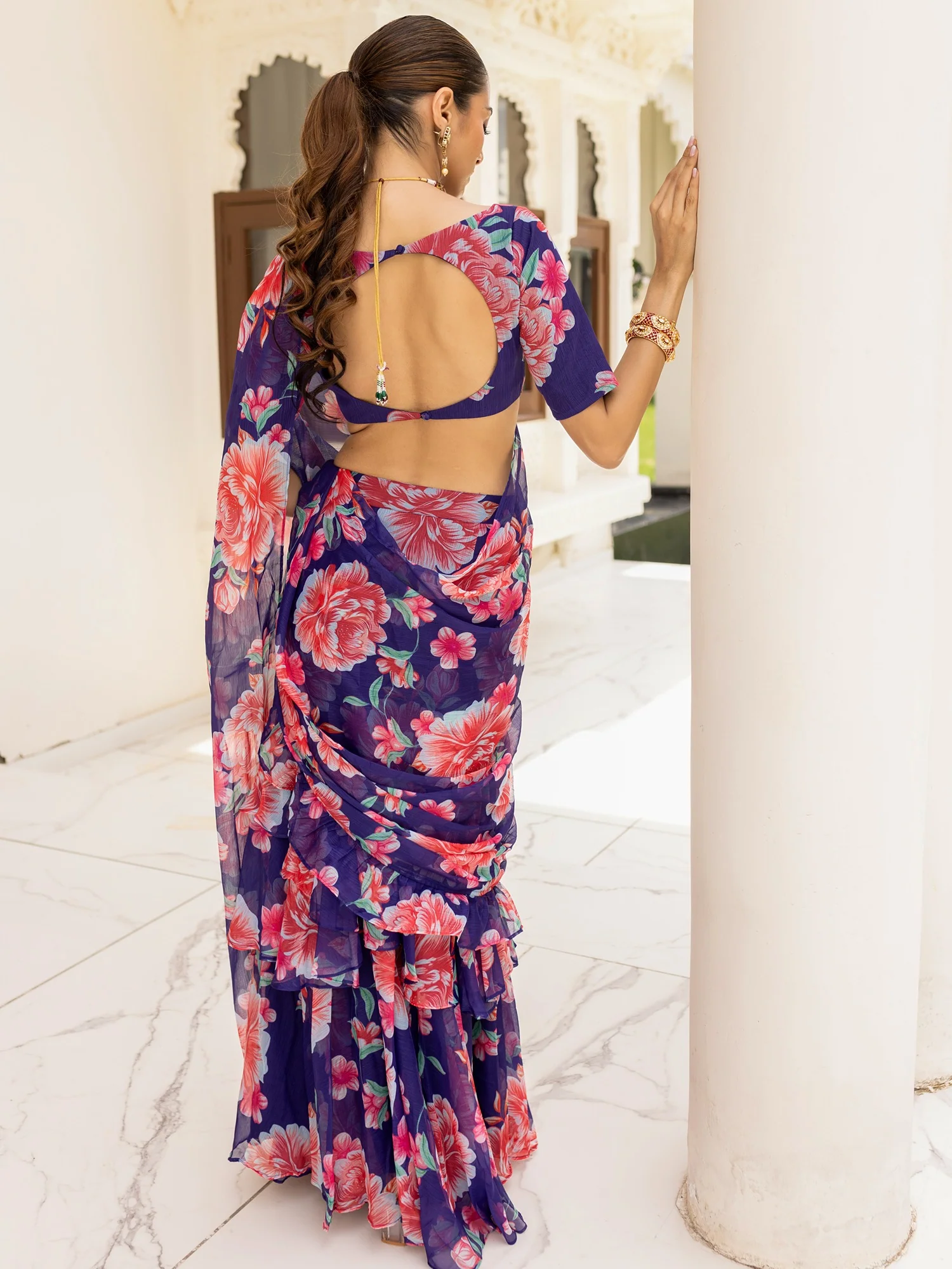 Bagh Blue Pre Draped Saree - Image 3