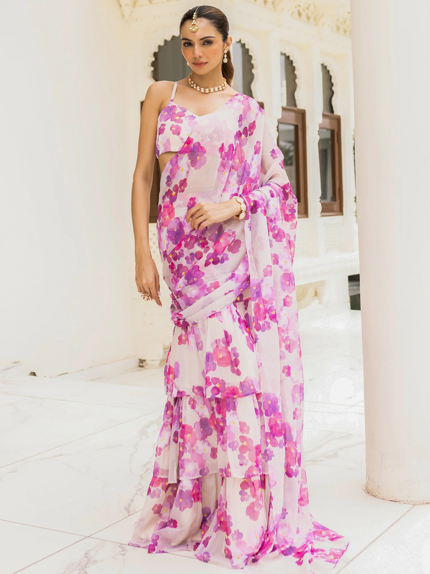 Bagh White Pre Draded saree - Image 8