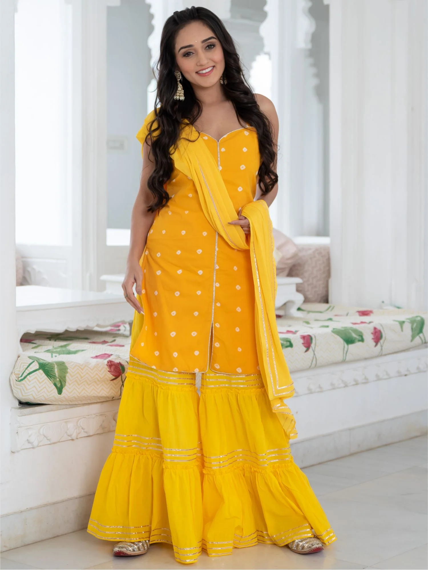 Bandhani Tie-Dye Short Kurta and Sharara Set - Image 6