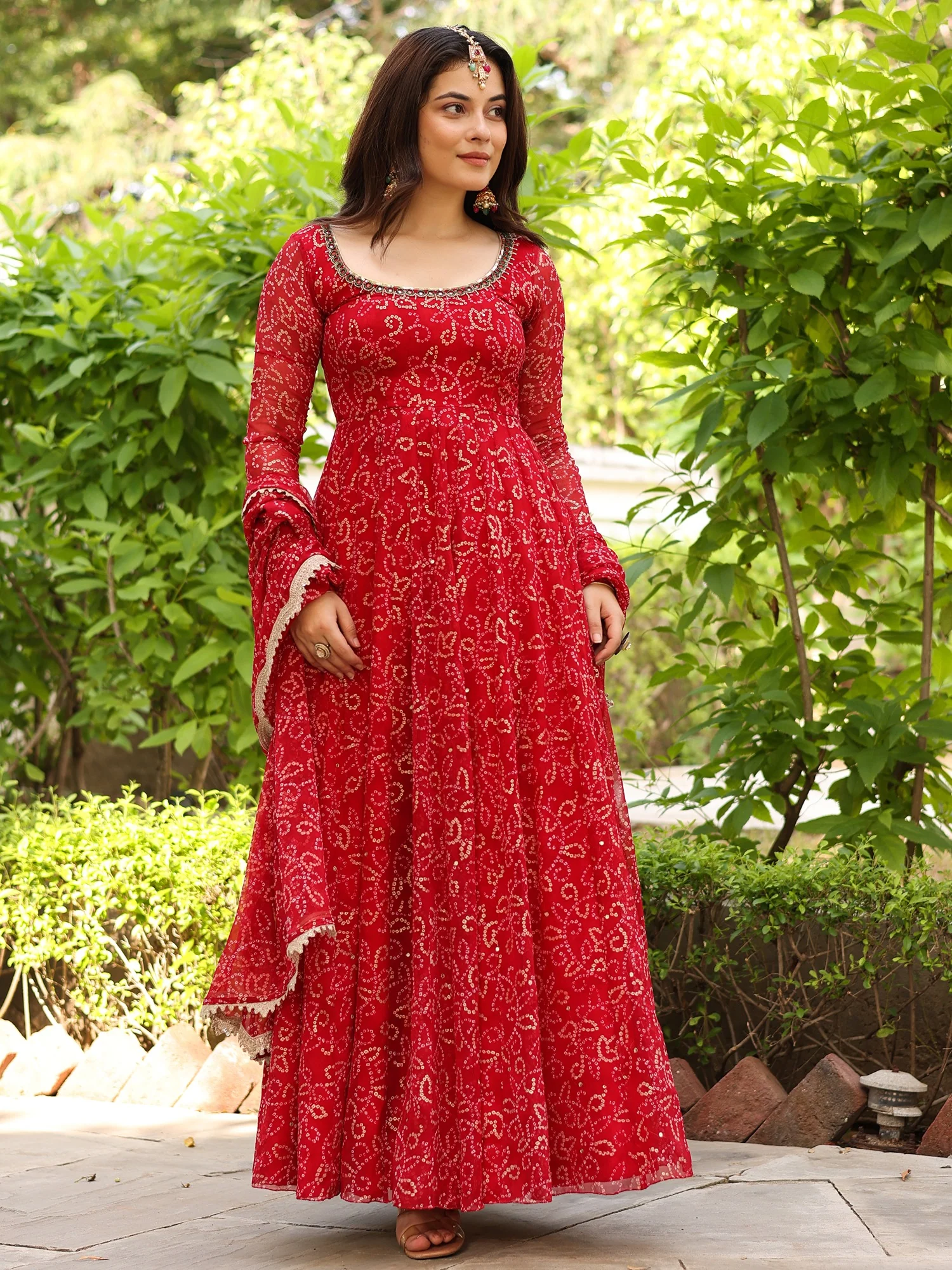 BHANDHEJ BAAGH Red Anarkali - Image 3