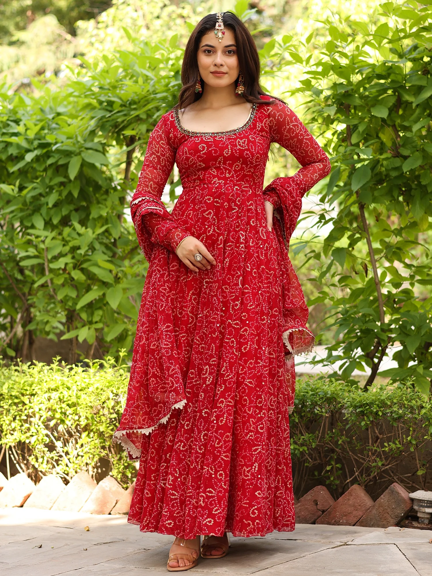 BHANDHEJ BAAGH Red Anarkali - Image 6