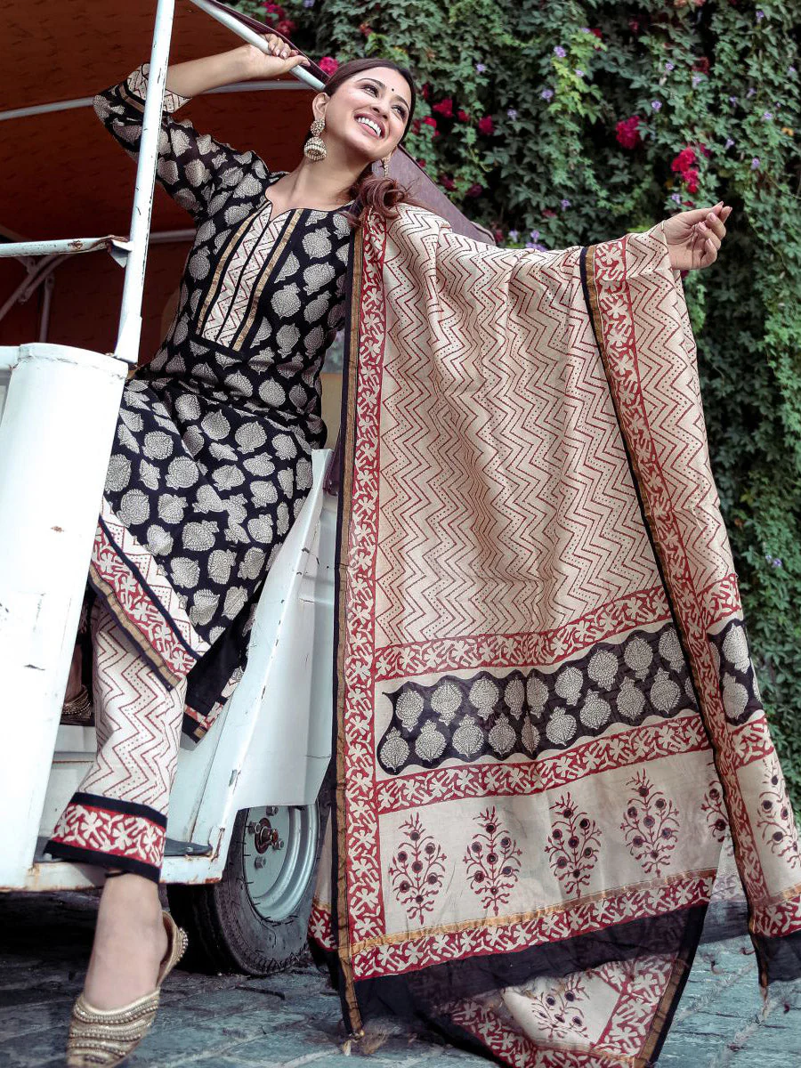 Black Chanderi Kurta Sets - Image 3
