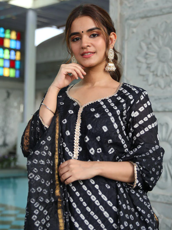 Black Chinon Kurta Sharara Set - Image 6