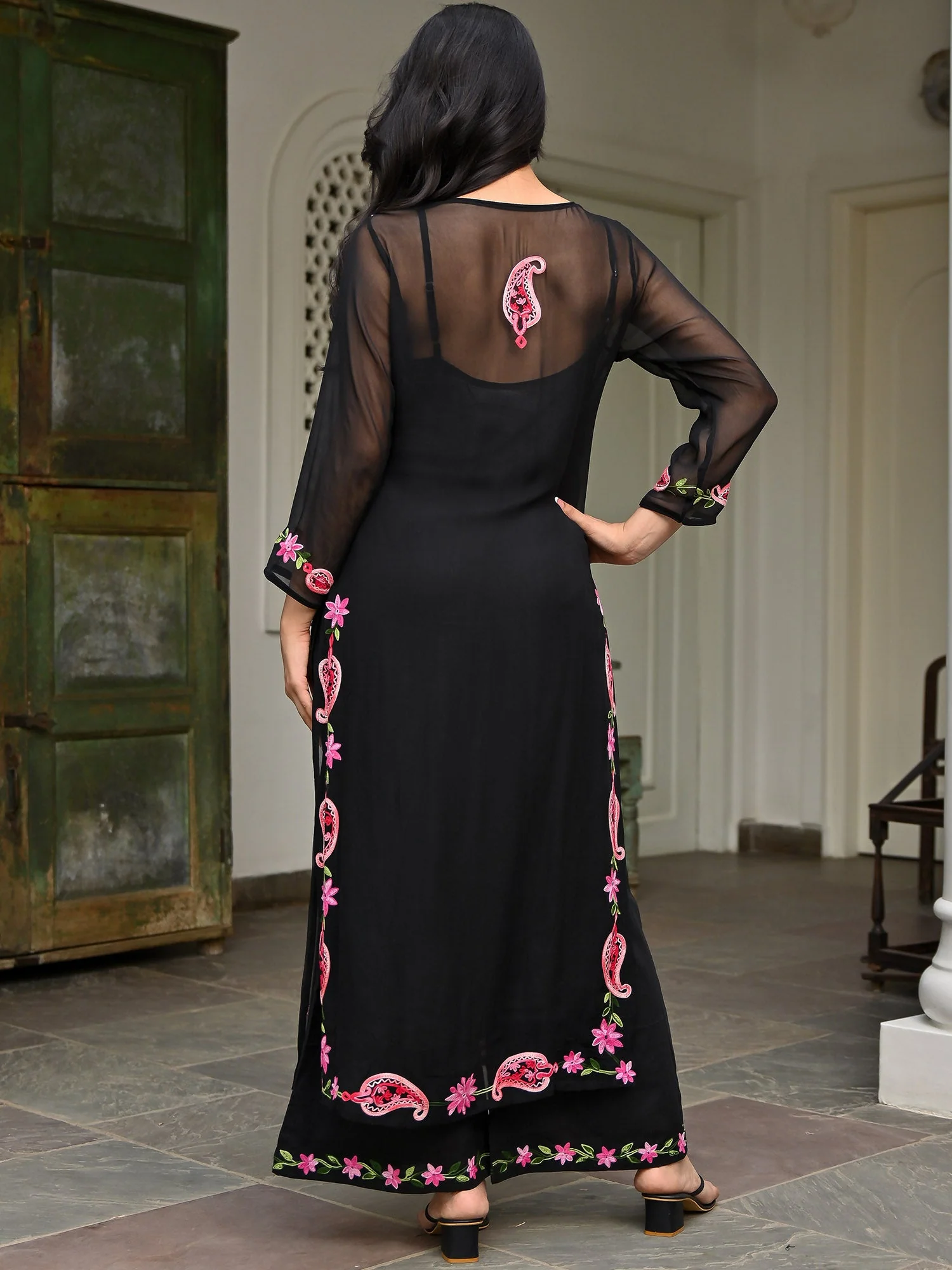 Black Georgette Embroidery Kurta Set - Image 6