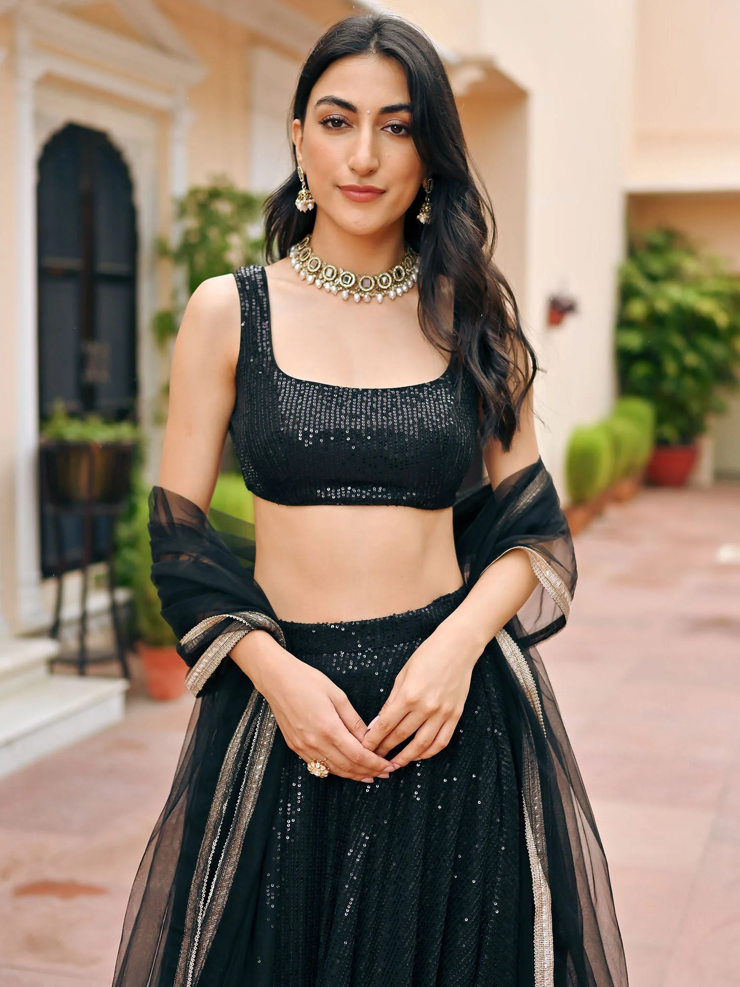 Black Sequin Lehenga Set - Image 2