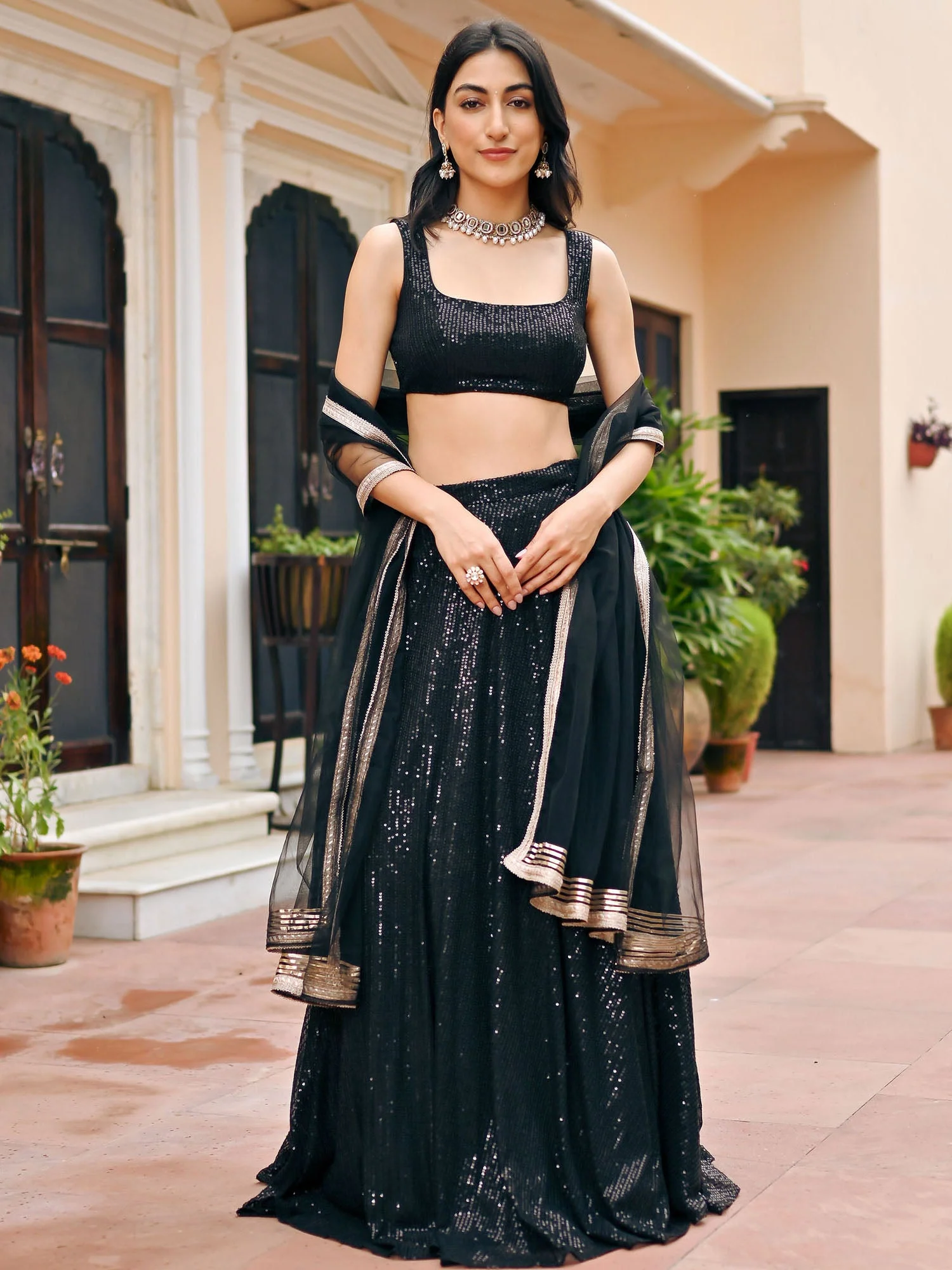 Black Sequin Lehenga Set - Image 5