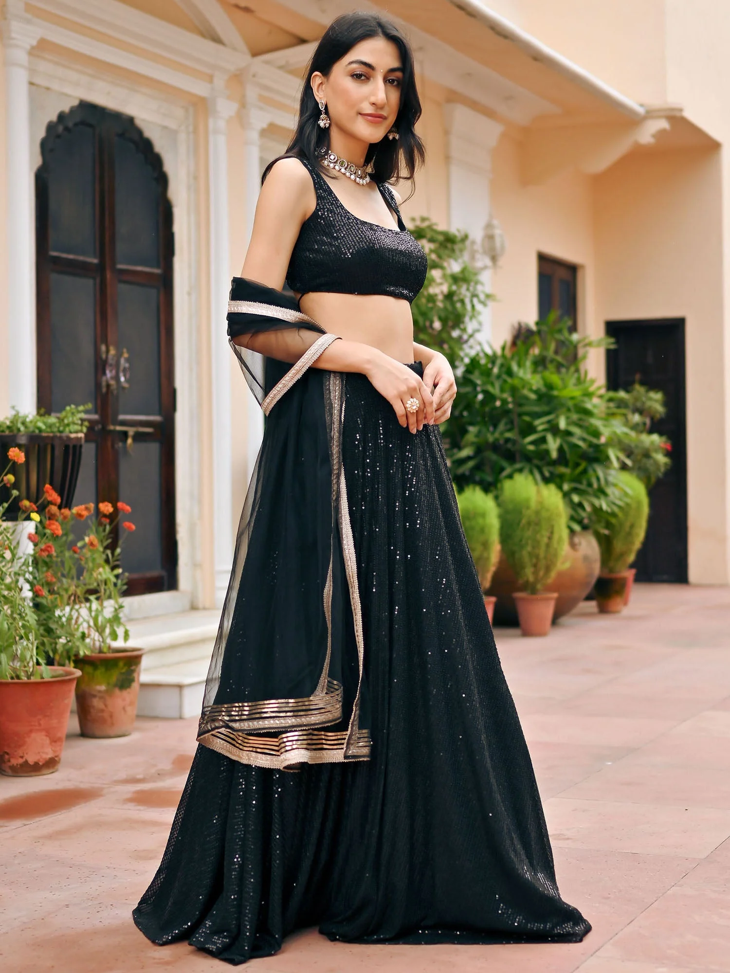 Black Sequin Lehenga Set - Image 8