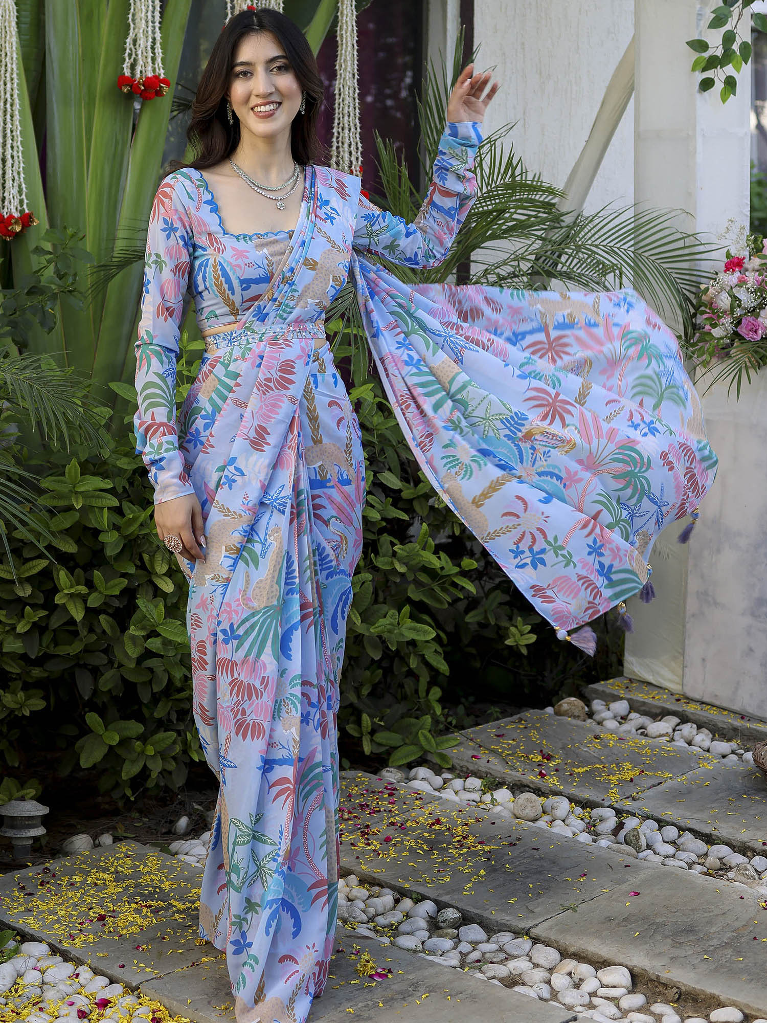 Blue Baag Printed Ready Saree - Image 7