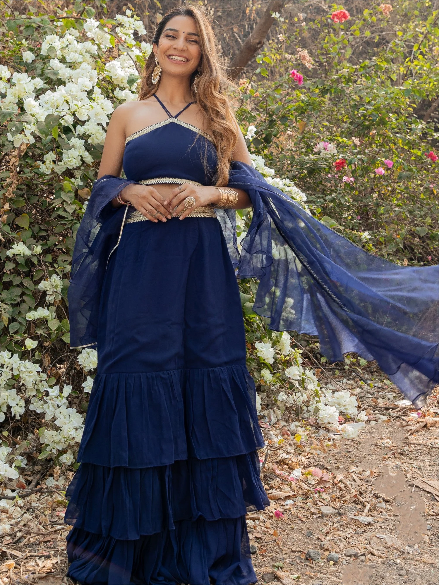 Blue Georgette Lehenga - Image 6
