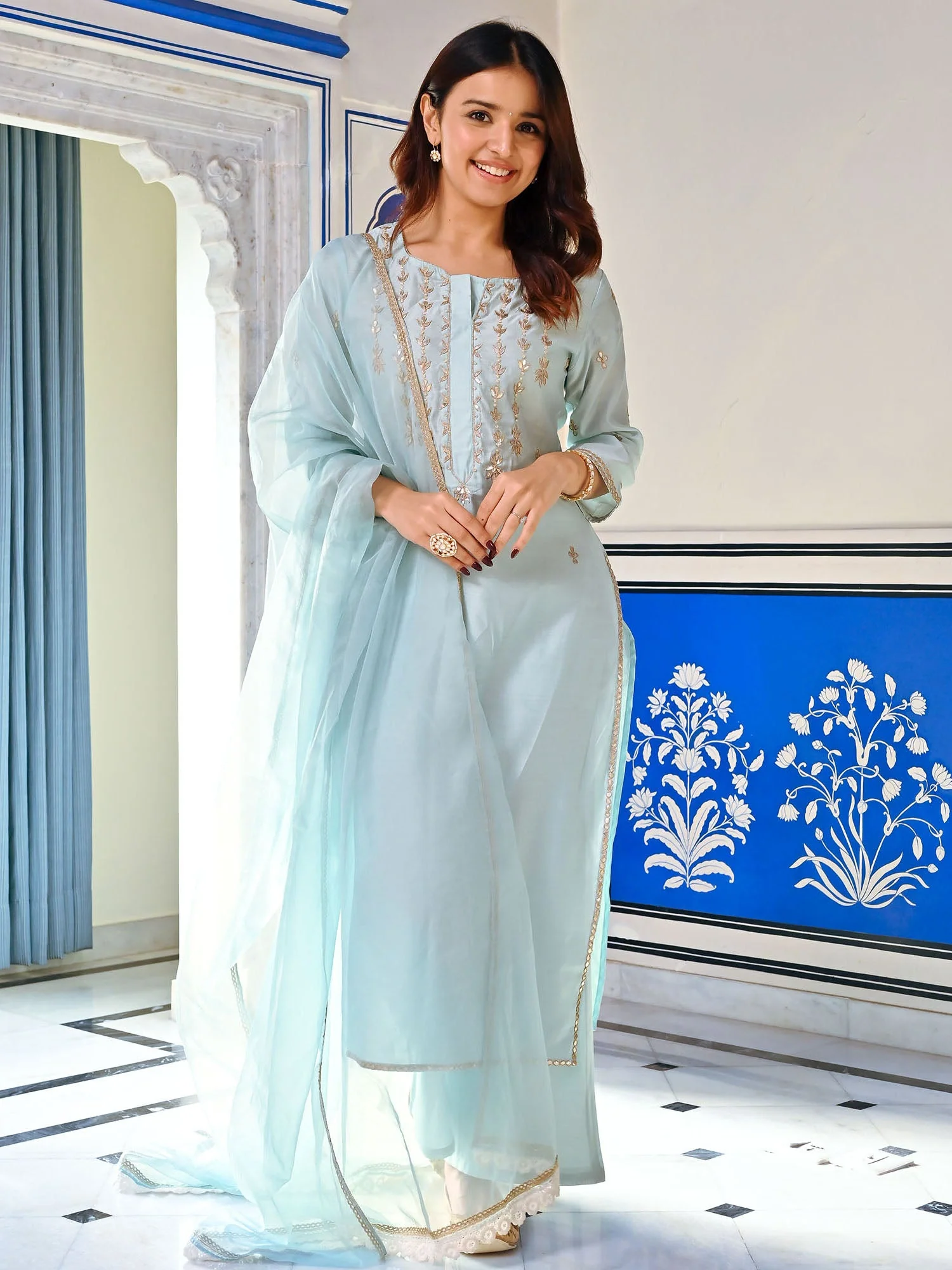 Blue Gota Patti Kurta Set - Image 2