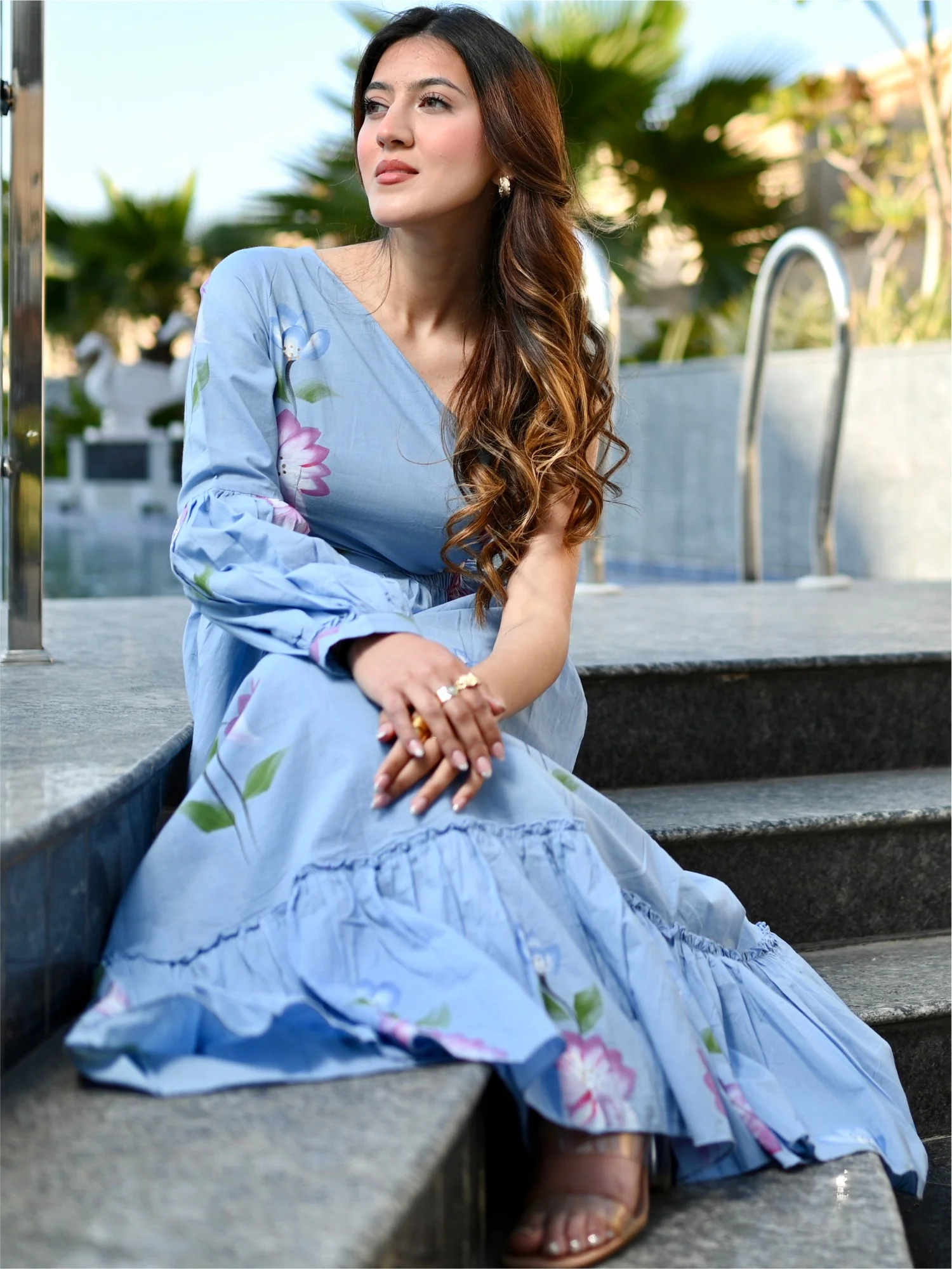 Blue Hand Painted Cut Out Dress - Image 6