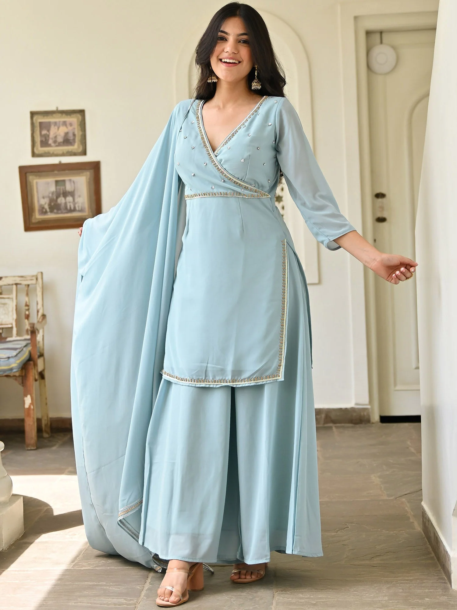 Blue Handwork Sharara Set - Image 6