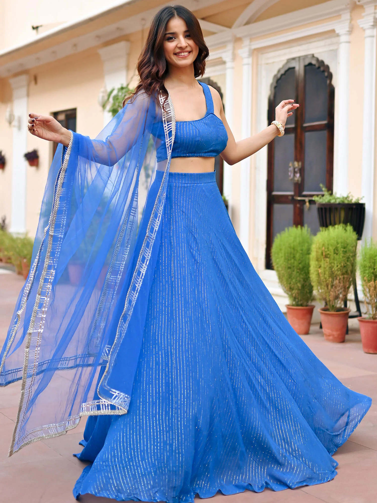 Blue Lurex Lehenga Set - Image 8