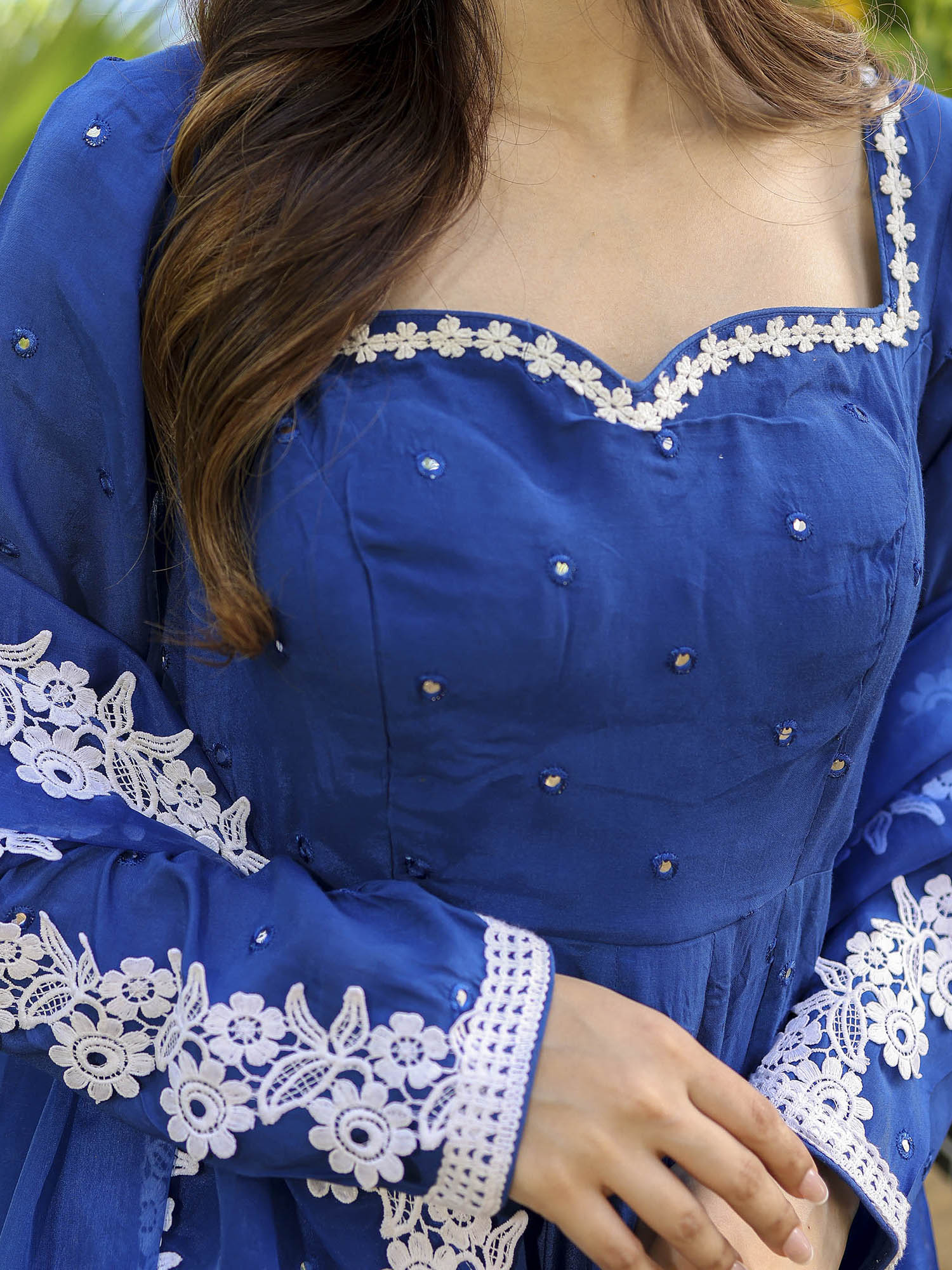 Blue Mirror Anarkali Set - Image 8