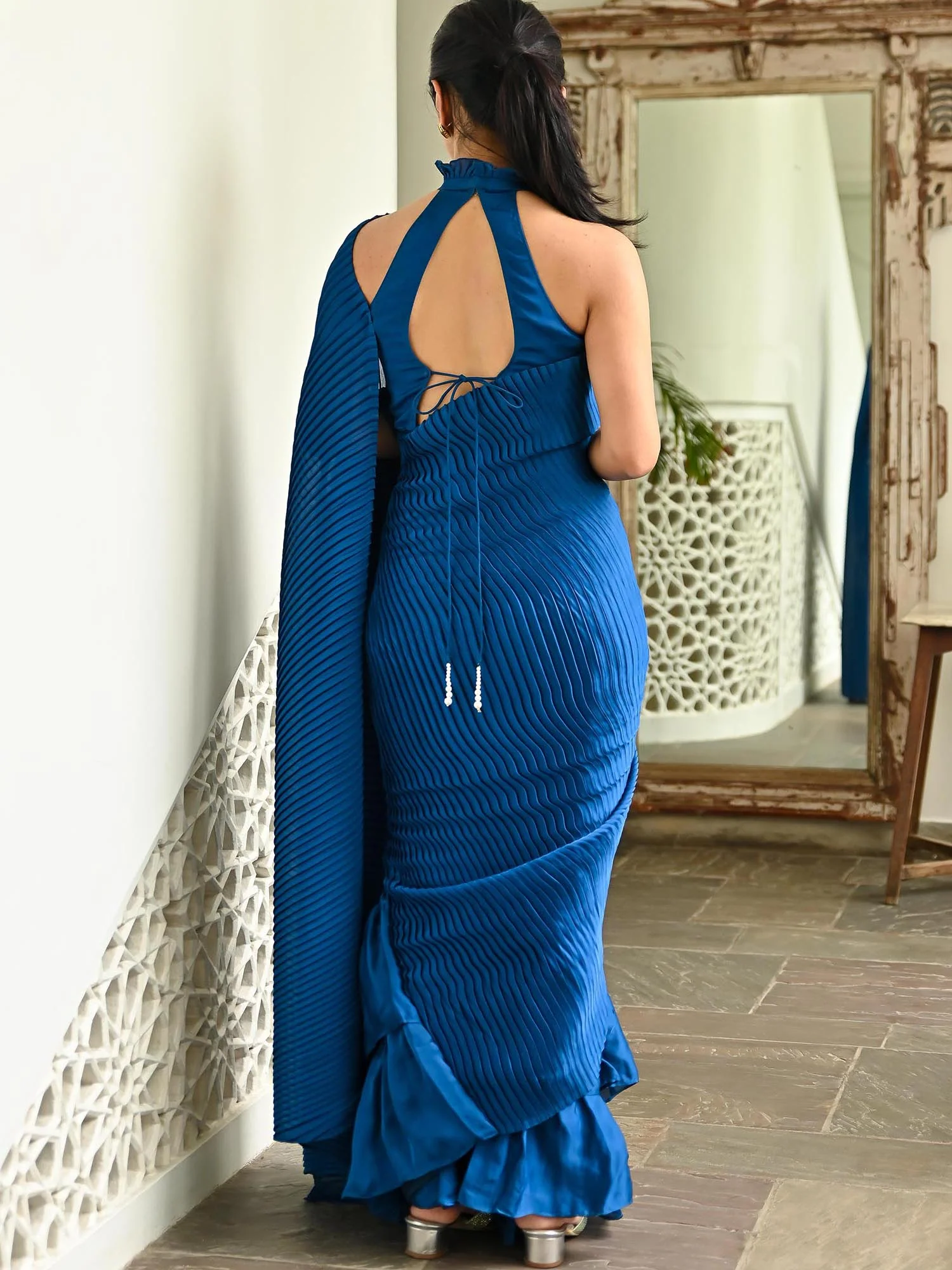 Blue Pleated Saree - Image 6
