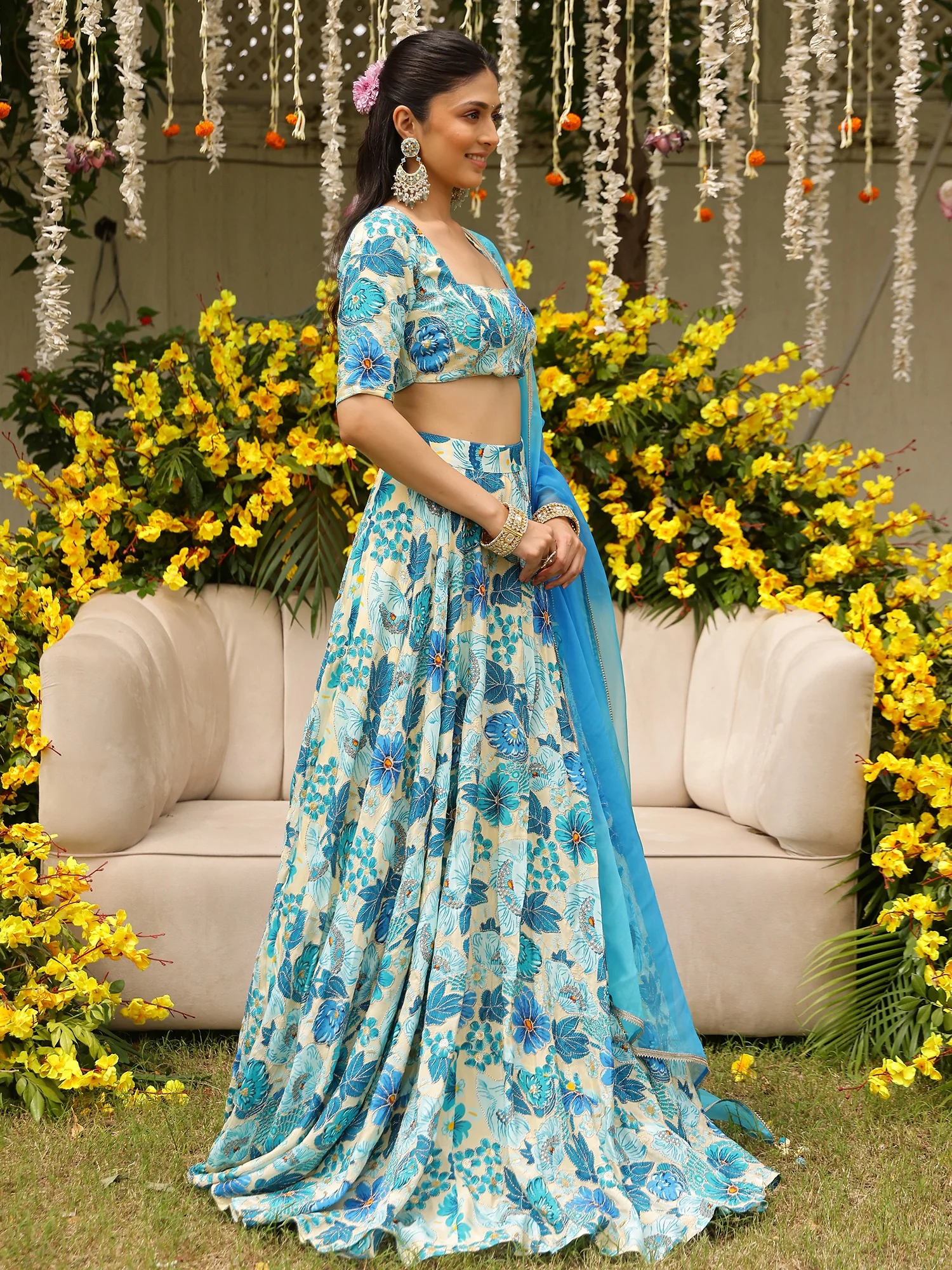 Blue Printed Lehenga Set - Image 8