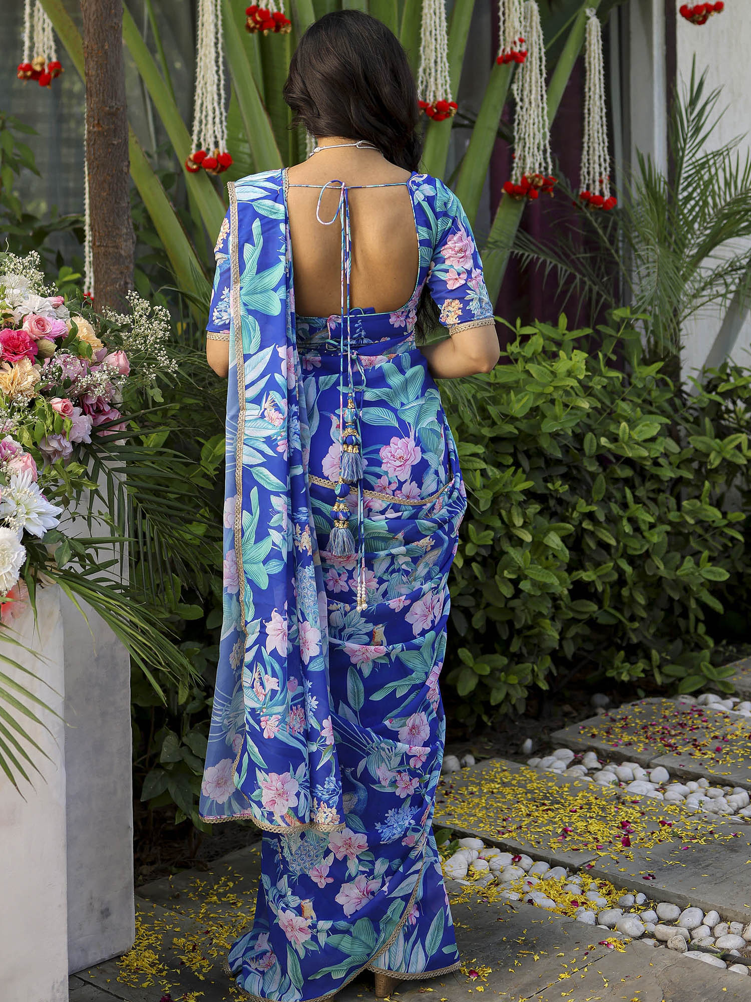 Blue Printed Ready Saree - Image 6