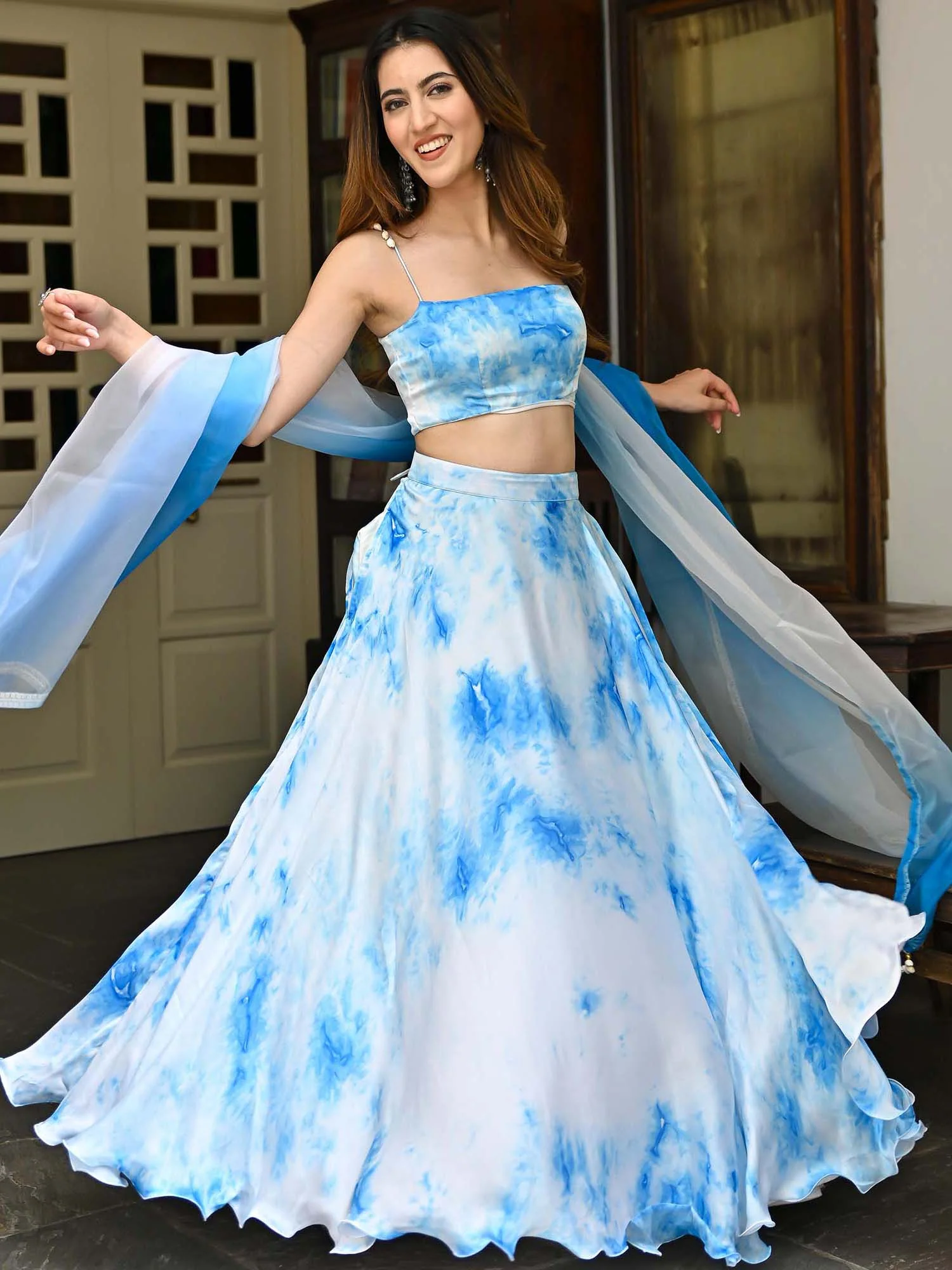 Blue Tie Dye Lehenga Set - Image 7