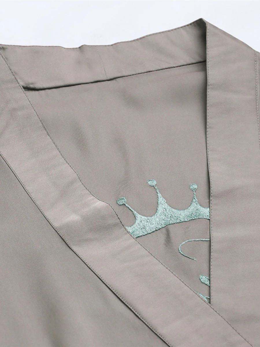 Bride Embroidered Grey Silk Robe - Image 6