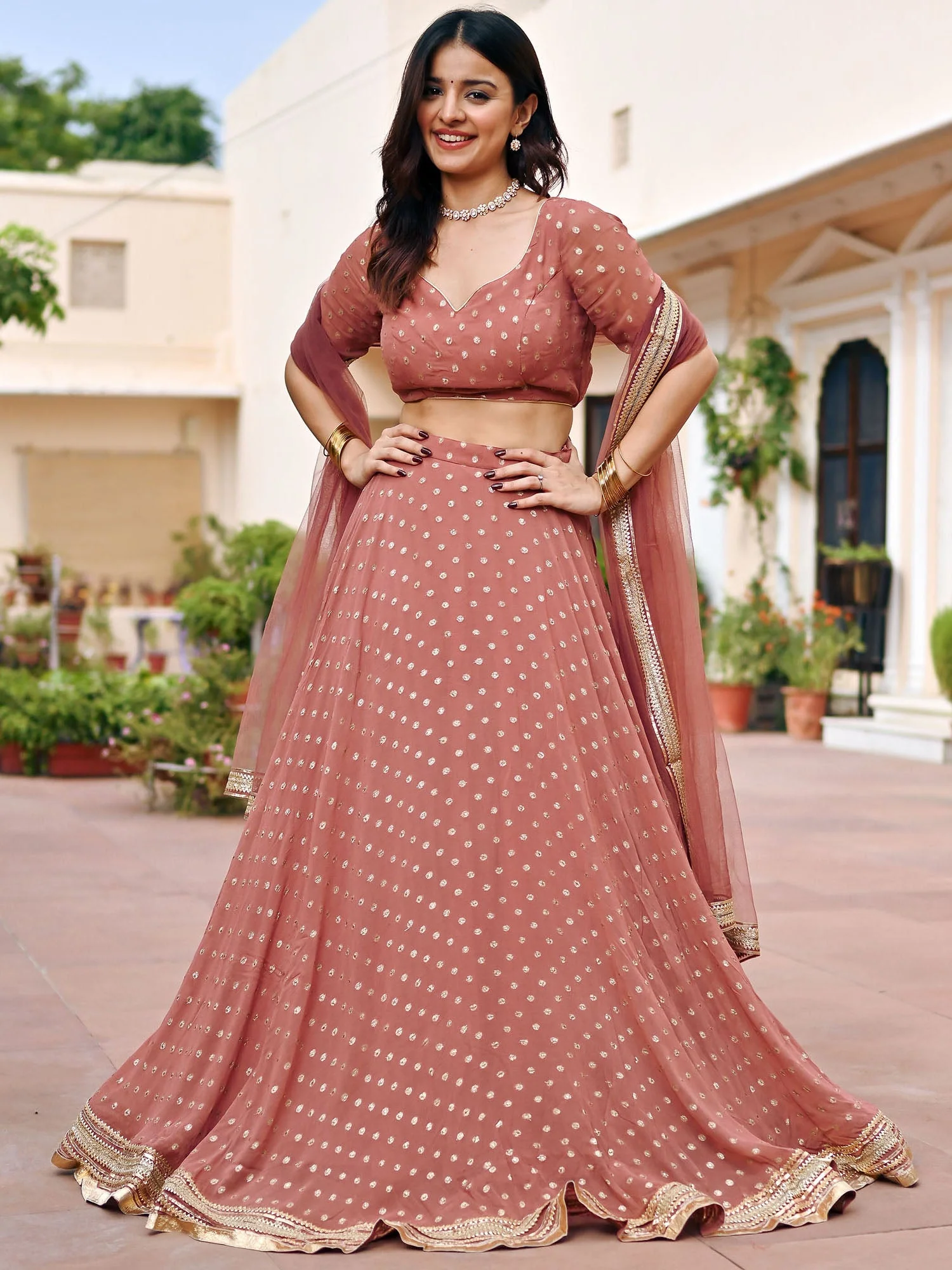 Brown Georgette Lehenga Set - Image 4