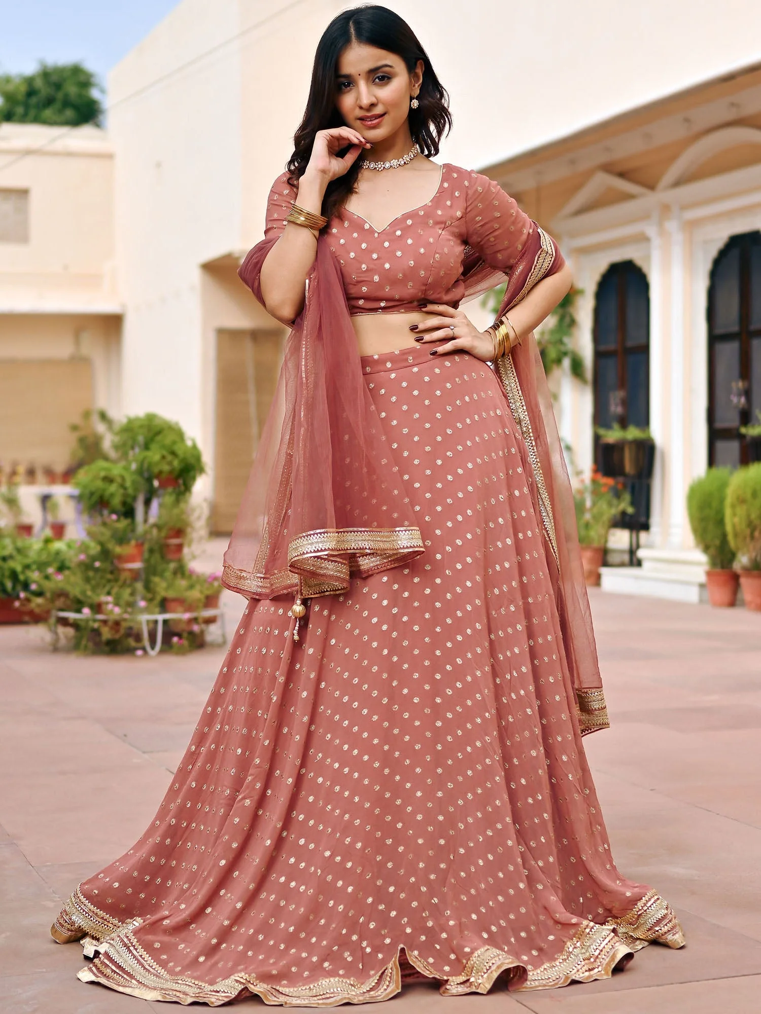 Brown Georgette Lehenga Set - Image 5
