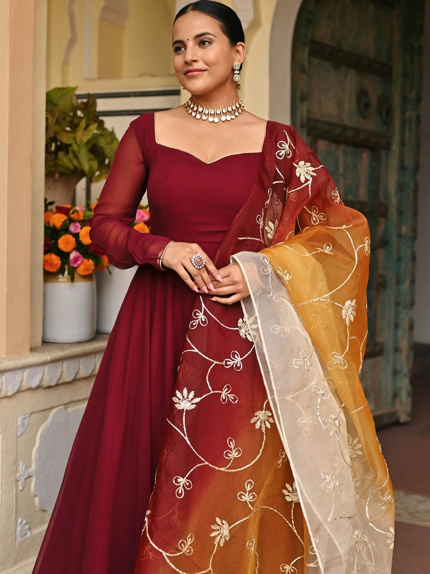 BROWN OMBRE ANARKALI SET - Image 5