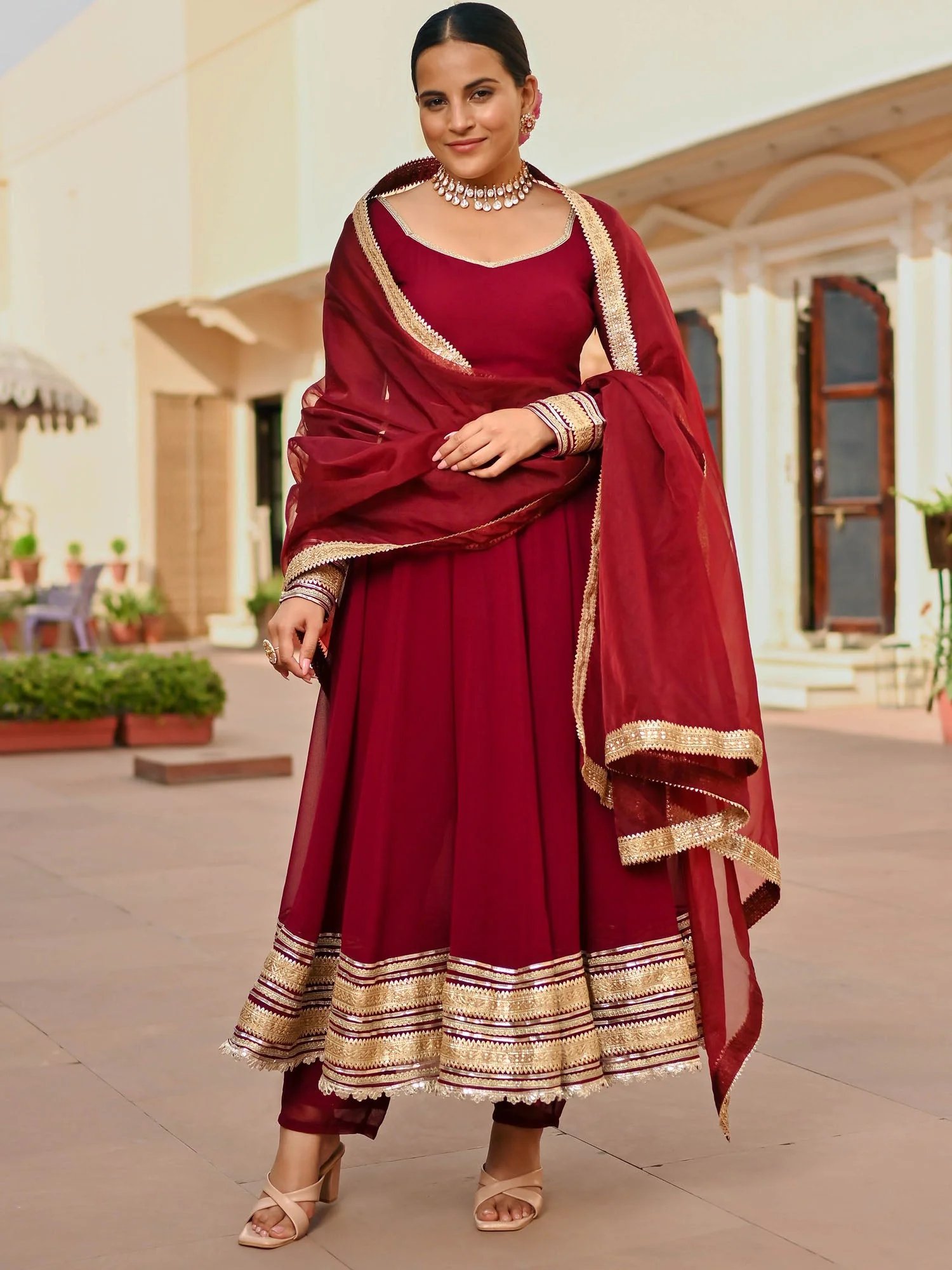 BURGANDY GEORGETTE ANARKALI SET - Image 4