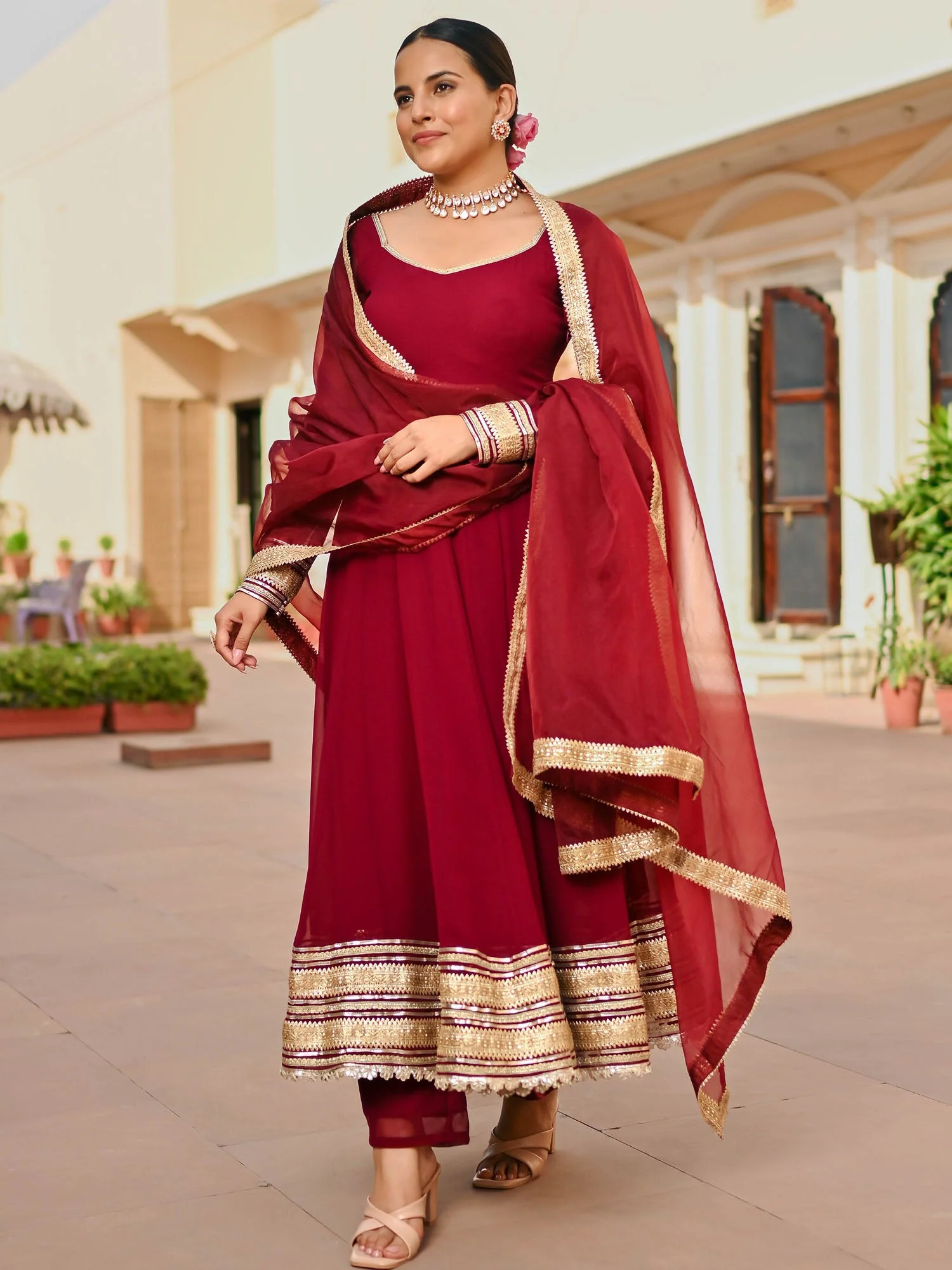 BURGANDY GEORGETTE ANARKALI SET - Image 6