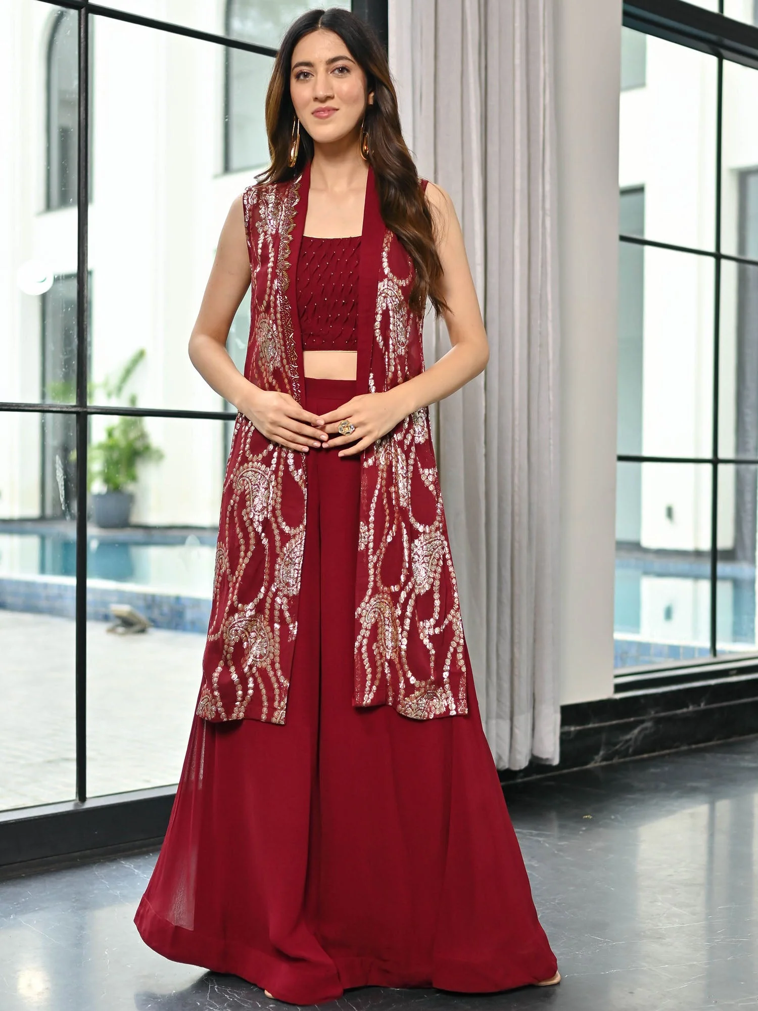 Chamkila Maroon Plazzo Set - Image 3