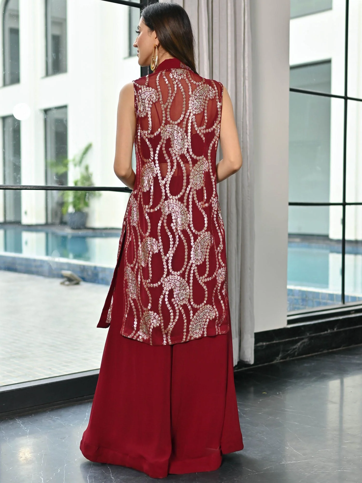 Chamkila Maroon Plazzo Set - Image 4