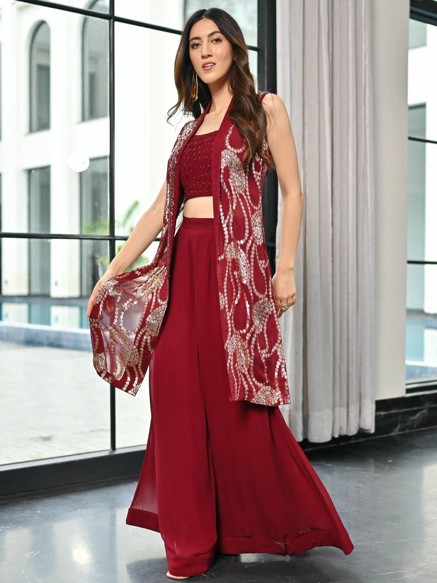 Chamkila Maroon Plazzo Set - Image 9