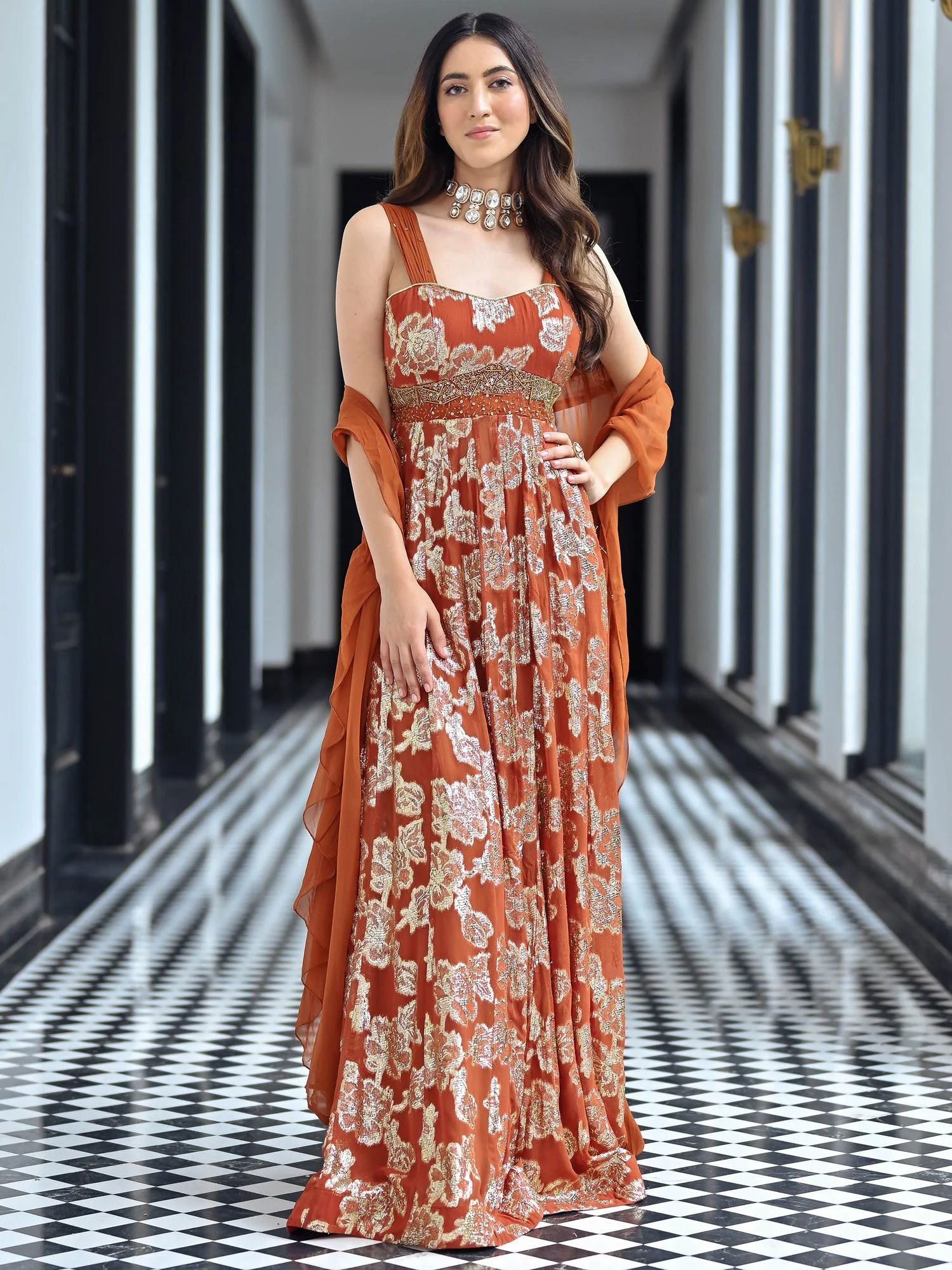 Chamkila Rust Slit Anarkali - Image 3