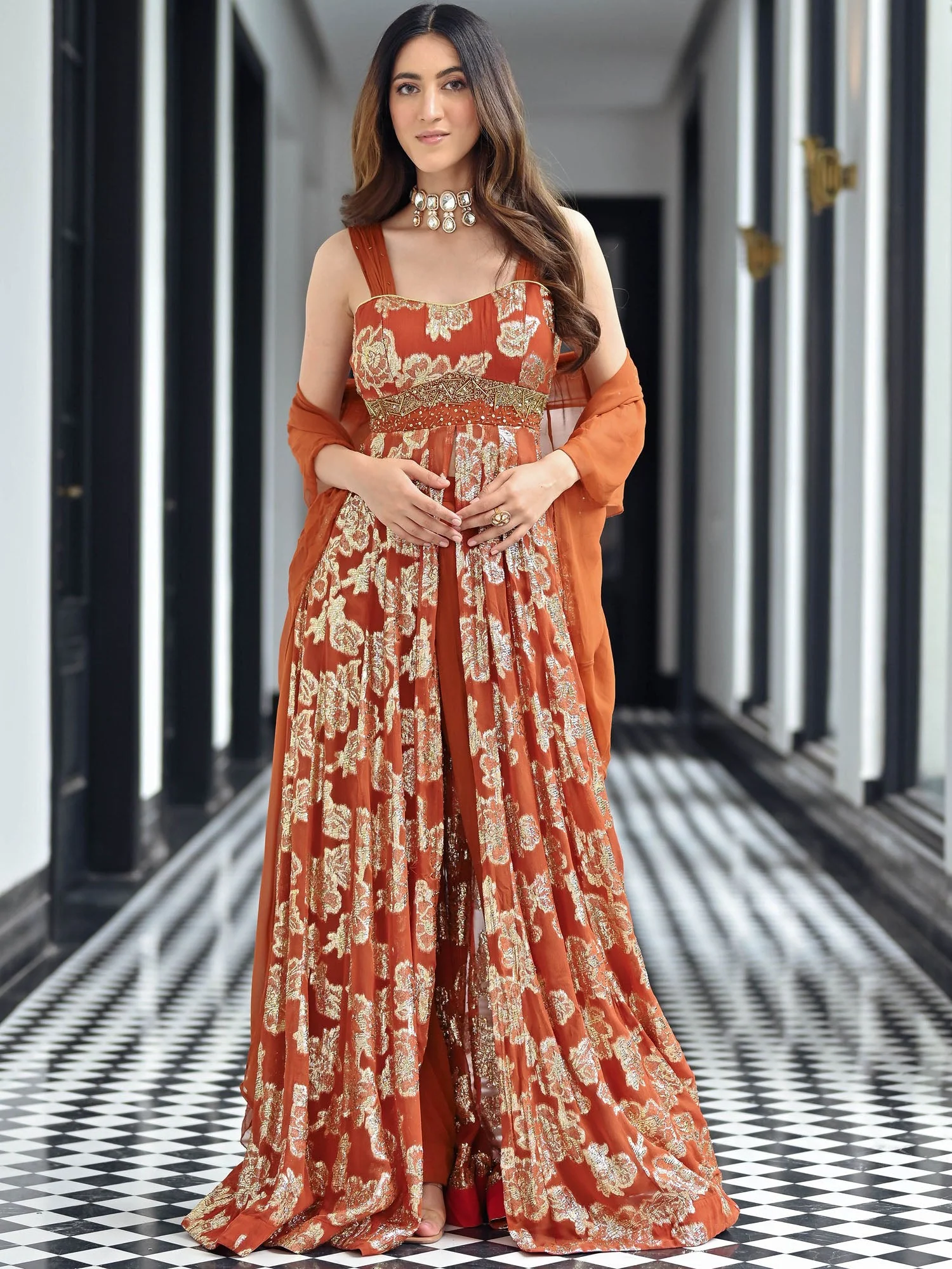 Chamkila Rust Slit Anarkali - Image 4