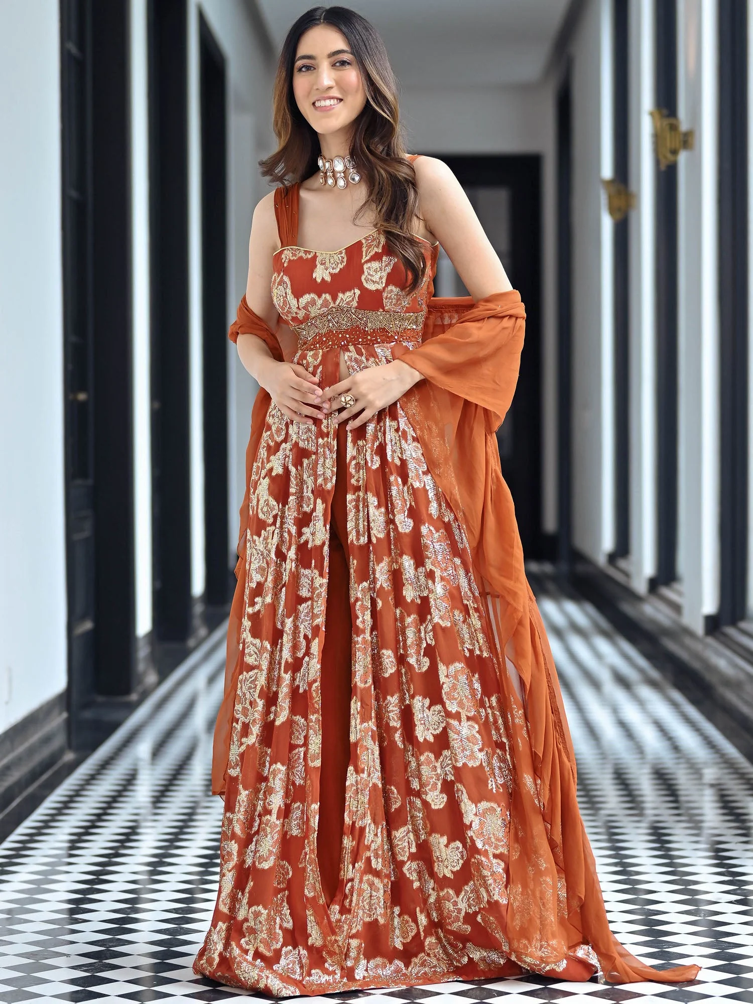 Chamkila Rust Slit Anarkali - Image 5