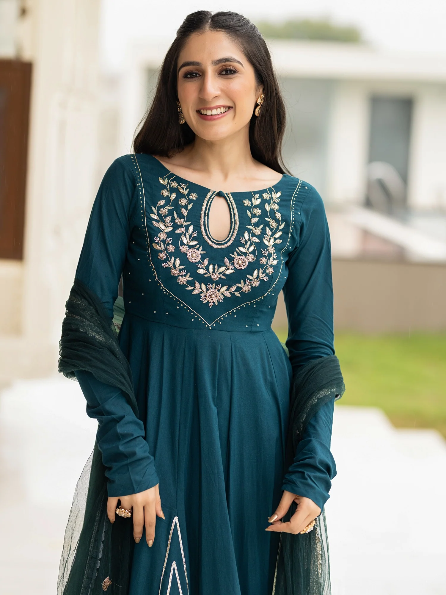 Cotton Teal Anarkali - Image 2