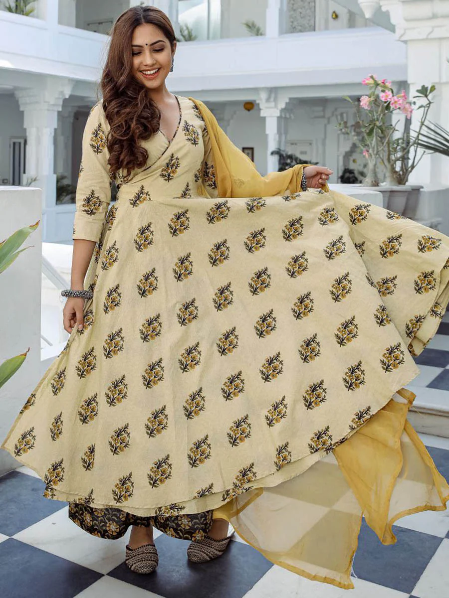 Cream Printed Anarkali Suit Set - Image 4