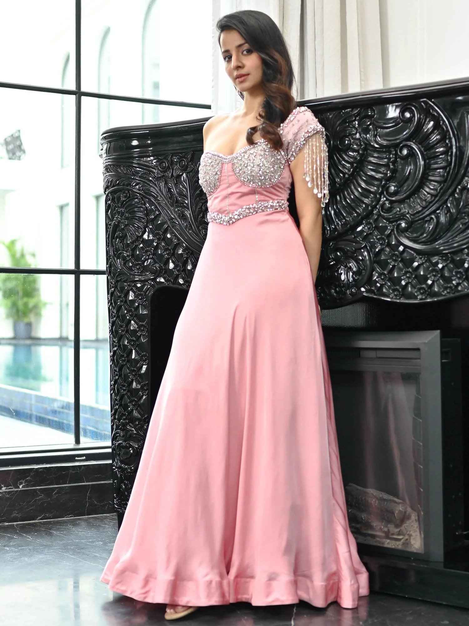 Crystal Couture Pink Long Ball Gown - Image 5
