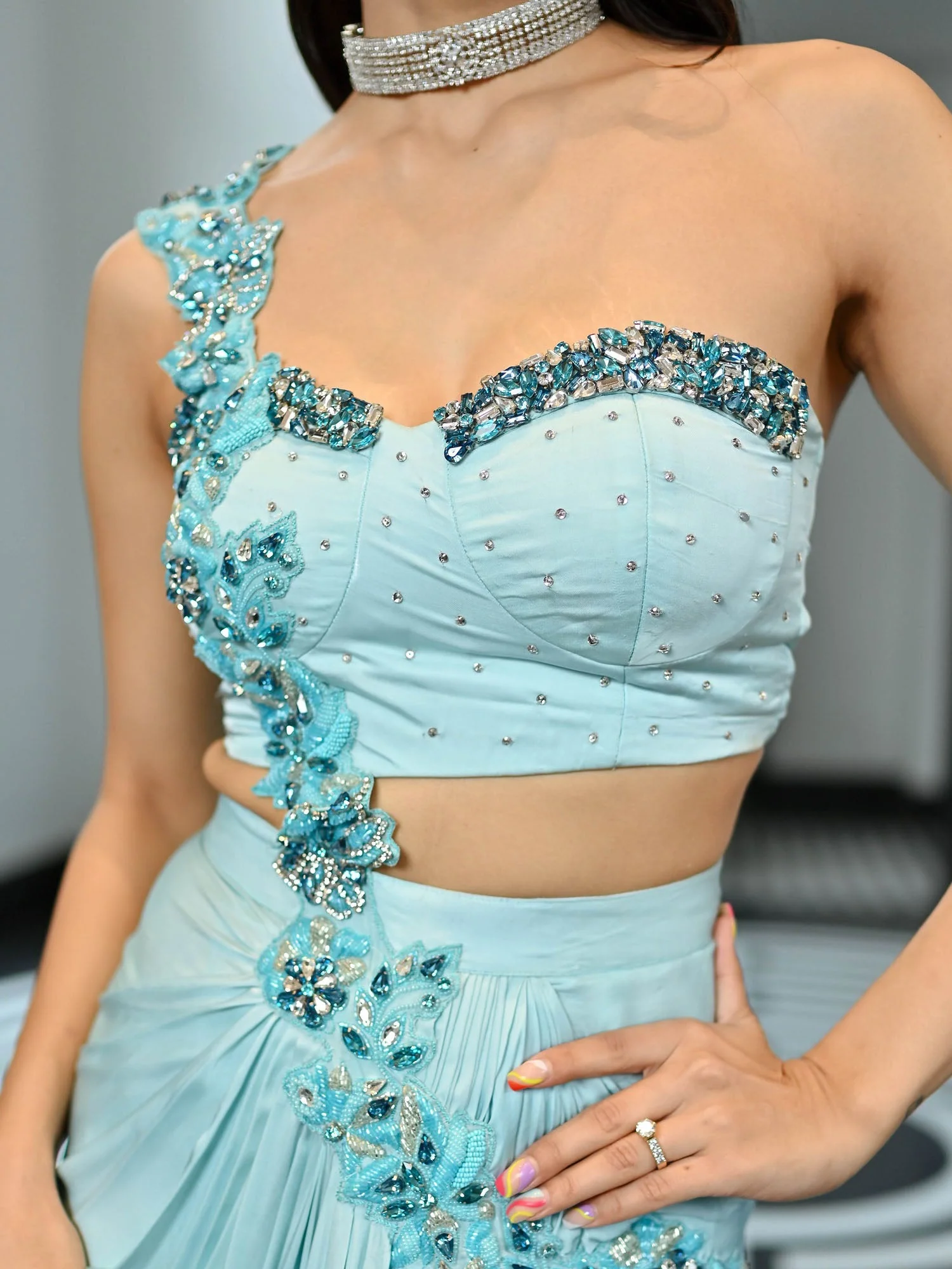 Crystal Couture Blue Predrapped Saree - Image 3