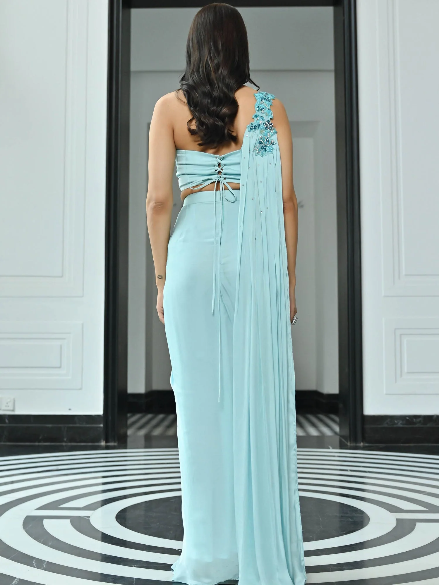 Crystal Couture Blue Predrapped Saree - Image 6