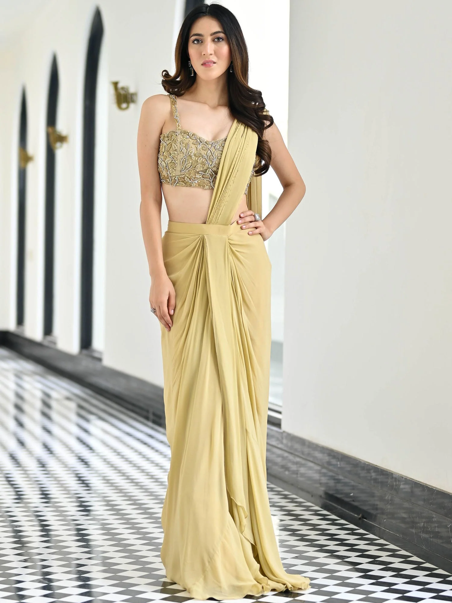 Day Dreamer Beige Saree - Image 4