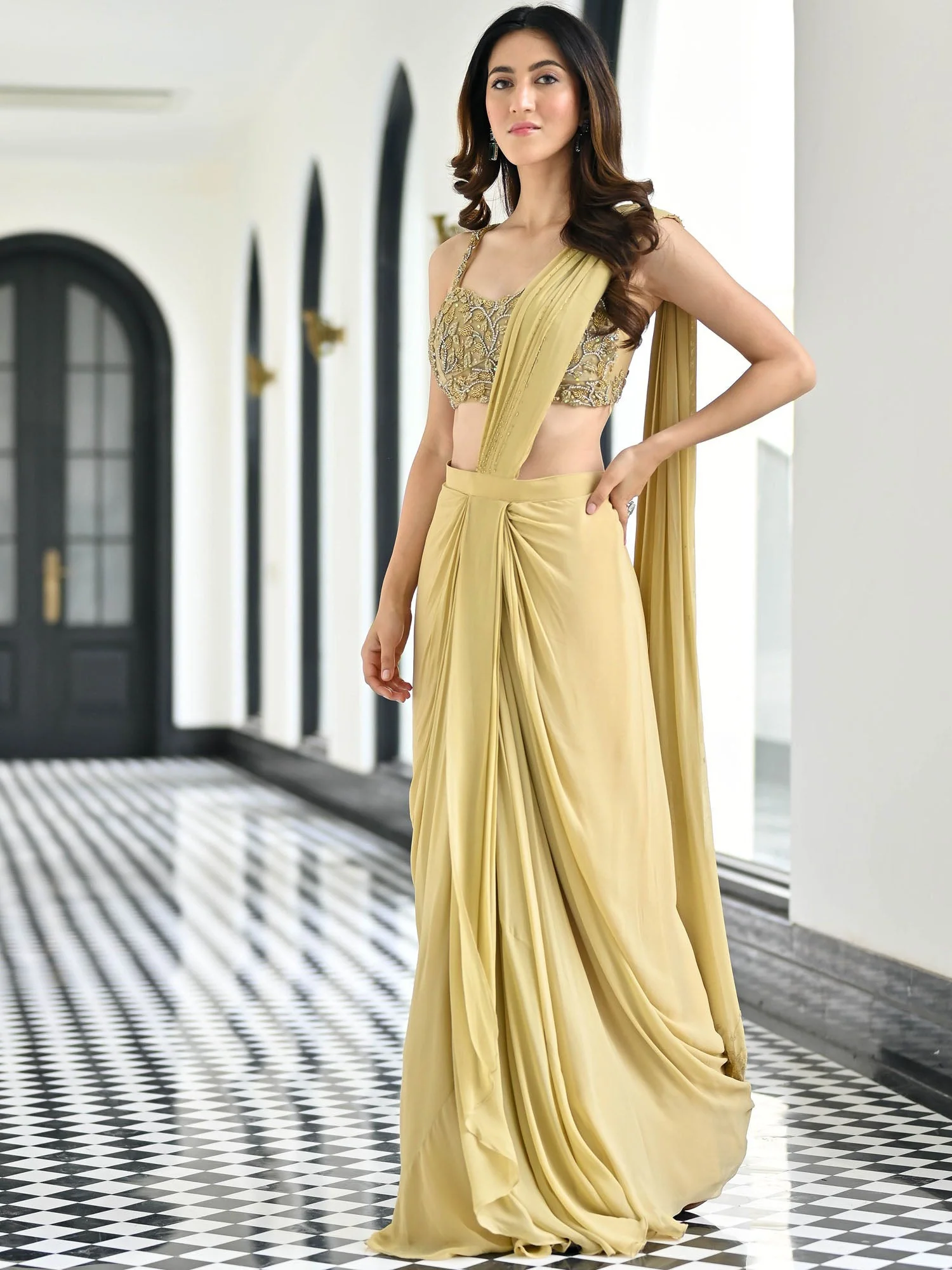 Day Dreamer Beige Saree - Image 5