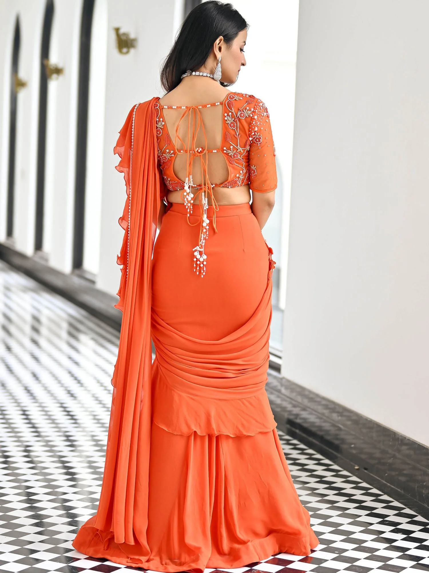 Day Dreamer Orange Saree - Image 4