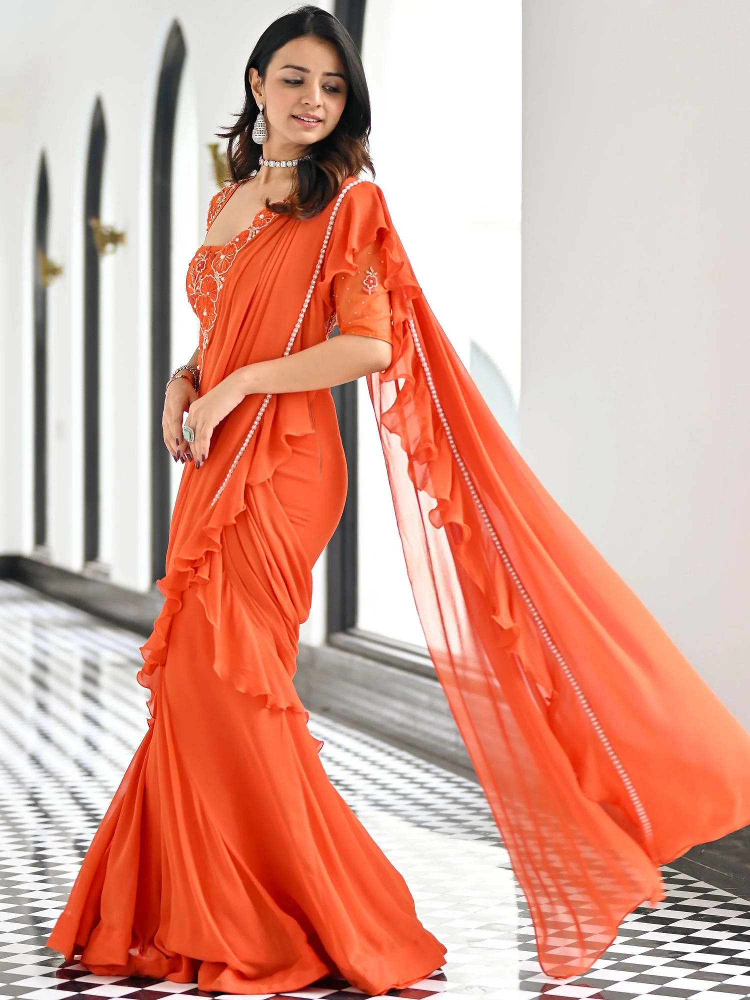 Day Dreamer Orange Saree - Image 5