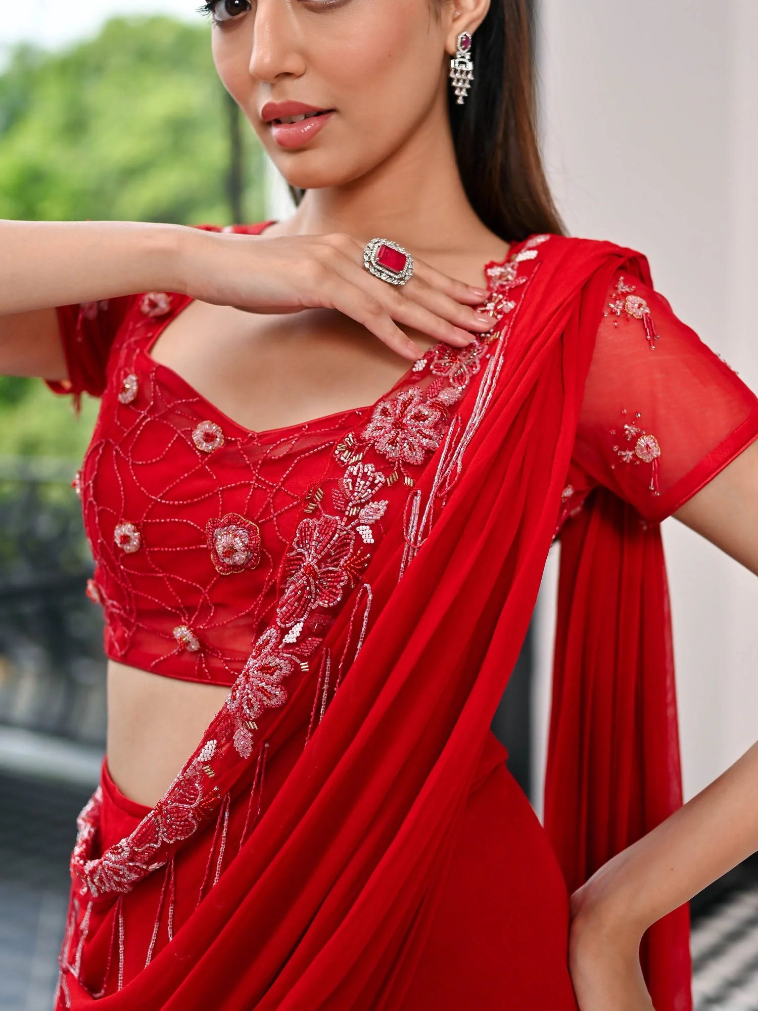 Day Dreamer Red Saree - Image 9