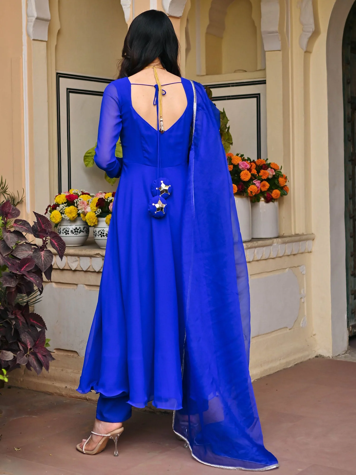 Eletric Blue Mirror Anarkali Set - Image 6