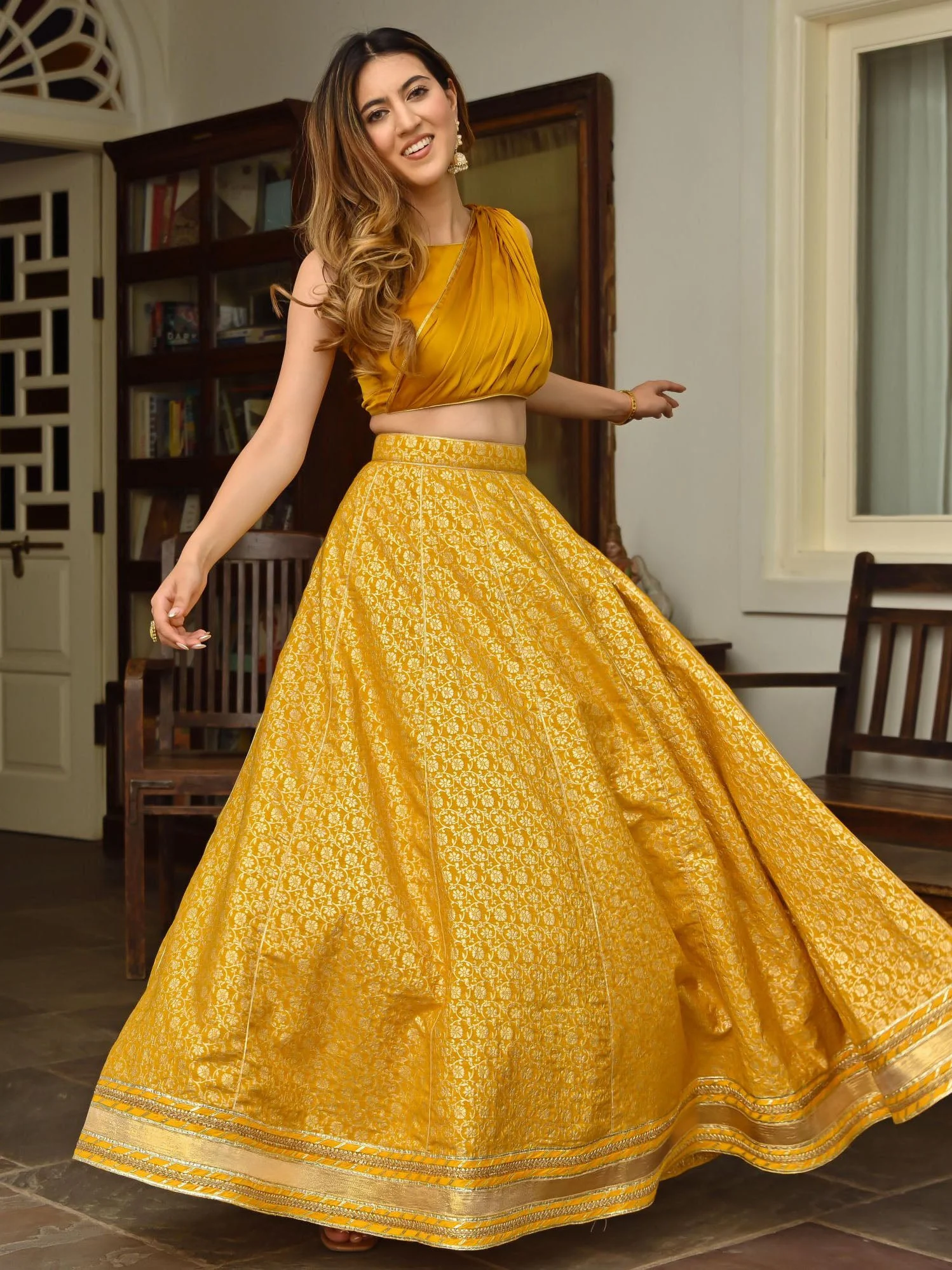 Gold Brocade Silk Lehenga - Image 4